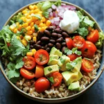 To create a tasty Vegetarian Burrito Bowl, you need these key ingredients: - 1 cup brown rice - 1 can black beans, rinsed and drained - 1 cup corn kernels (either fresh or frozen) - 1 red bell pepper, diced into bite-sized pieces - 1 ripe avocado, diced - ½ cup cherry tomatoes, halved - 1 small red onion, finely chopped - 1 cup fresh cilantro, roughly chopped - 1 teaspoon ground cumin - 1 teaspoon chili powder - Juice of 1 lime - Salt and pepper, to taste - 1 cup shredded lettuce (such as romaine or iceberg) - ¼ cup Greek yogurt or sour cream (optional for creaminess) - Hot sauce (optional, for a spicy kick when serving) Each ingredient plays a role in making the dish balanced. The brown rice gives the bowl a hearty base. Black beans add protein and fiber. Corn and bell pepper provide sweetness and crunch. Avocado adds creaminess, while tomatoes and onion give freshness. Cilantro, lime, and spices bring all the flavors together. While the base ingredients shine, you can customize your bowls with fun toppings: - Diced jalapeños for heat - Sliced olives for a briny taste - Shredded cheese for richness - Salsa for added flavor - Chopped green onions for a fresh bite These toppings let you mix and match flavors. You can make each bowl unique and exciting. Plus, they add color and texture. These Vegetarian Burrito Bowls are not just tasty; they are healthy too. Here’s a quick look at their nutrition: - Calories: About 400 per serving - Protein: 15 grams - Fiber: 10 grams - Healthy Fats: From avocado - Vitamins: Plenty of vitamins A and C The mix of beans, rice, and veggies provides a well-rounded meal. You get protein, fiber, and healthy fats. It's a great option for lunch or dinner. If you want more details, check the Full Recipe for exact numbers. This meal is perfect for anyone looking to eat well without sacrificing flavor. Enjoy your cooking adventure! To start, you need to cook the brown rice. In a medium saucepan, add 1 cup of brown rice and 2 cups of water. Bring it to a boil over medium-high heat. When it boils, lower the heat. Cover it and let it cook on low for about 45 minutes. The rice should soak up all the water. Once done, fluff the rice with a fork and set it aside to cool a bit. While the rice cooks, get a large mixing bowl. Add the rinsed and drained black beans first. Then toss in 1 cup of corn kernels, diced red bell pepper, halved cherry tomatoes, finely chopped red onion, and chopped cilantro. Mix them gently but well. This blend brings color and taste to your burrito bowls. Now it’s time to assemble the bowls. Start by adding a scoop of the cooked brown rice into each bowl. Then, spoon the vegetable mixture over the rice, making sure to share it evenly. Next, top each bowl with diced avocado and a handful of shredded lettuce. For added creaminess, you can include a dollop of Greek yogurt or sour cream. If you like some spice, drizzle some hot sauce on top. Enjoy your flavorful Vegetarian Burrito Bowls right away or save them for later! To cook brown rice, start with a good ratio of water. Use 2 cups of water for every 1 cup of rice. Bring the water to a boil first. Then, lower the heat and cover the pot. Let it simmer for about 45 minutes. After cooking, let it sit for 10 minutes before fluffing it with a fork. This helps keep the rice tender and fluffy. Adding spices is key to great flavor. Use ground cumin and chili powder for warmth. Fresh lime juice brightens the whole dish. Don’t forget to season with salt and pepper. Mix the spices well with the veggies. This ensures every bite is packed with taste. You can also add garlic or onion powder for more depth. A colorful bowl is more fun to eat! Use bright dishes to show off your food. Layer the rice, veggies, and toppings separately. This creates a beautiful look. Top it with fresh cilantro for a pop of green. If you want some creaminess, add Greek yogurt or sour cream. For a spicy kick, drizzle hot sauce on top. Serve right away for the best taste. You can find the full recipe above for more tips! {{image_4}} You can easily make this dish vegan. Just skip the Greek yogurt or sour cream. Use avocado for creaminess instead. It adds great flavor and texture. You can also use tofu or tempeh for extra protein. Season them well to match the burrito bowl's taste. To make this meal gluten-free, stick to the brown rice and beans. All other ingredients are naturally gluten-free. If you want more crunch, try adding some gluten-free tortilla chips. They give a nice texture without any gluten worries. Feel free to get creative with your bowl! You can add cooked quinoa for a nutty flavor. Roasted sweet potatoes make a lovely addition, too. Try different vegetables like zucchini or spinach for extra nutrients. You can also switch up the beans. Chickpeas or pinto beans work well here. For a spicy kick, add jalapeños or a sprinkle of cayenne pepper. The options are endless, so enjoy mixing and matching! Check out the Full Recipe for more ideas. To keep your burrito bowls fresh, use airtight containers. Divide the rice, beans, and veggies into separate containers. This helps maintain their texture and flavor. Store them in the fridge. They stay good for up to four days. When you want to enjoy leftovers, reheat the rice and beans separately. Use the microwave or a skillet over low heat. Add a splash of water to keep them moist. The veggies are best served cold or at room temperature. Just add them after reheating the rice and beans. Prepare your burrito bowls in advance for easy meals. Cook a big batch of rice and beans on the weekend. Store them in the fridge. Chop the veggies and cilantro ahead of time. When dinner comes, just assemble your bowls. This makes a healthy meal ready in minutes. For more details, check out the Full Recipe. You can use quinoa, cauliflower rice, or white rice instead of brown rice. Quinoa offers a nutty flavor and extra protein. Cauliflower rice is low in carbs and great for a lighter bowl. White rice is quicker to cook but has fewer nutrients. Each option brings its own taste and texture, so feel free to mix it up. Vegetarian burrito bowls can last 3 to 4 days in the fridge. Always store them in an airtight container. This helps keep the flavors fresh and prevents spoilage. To enjoy them later, just reheat the rice and toppings separately. This keeps everything tasty and safe to eat. Yes! You can prepare all the ingredients ahead of time. Cook the rice and chop the veggies. Store them in separate containers. This way, you can assemble the bowls when you're ready to eat. It’s a great time-saver for busy days. Plus, the flavors will blend beautifully if you let them sit for a bit. For the full recipe, check out the details above. Creating tasty vegetarian burrito bowls is simple and fun. We covered essential ingredients, cooking steps, and tips for perfect rice. I shared options for vegan and gluten-free versions, plus ideas for custom toppings. Storage techniques help keep leftovers fresh. In short, these bowls are both delicious and easy to prepare. You can enjoy them any day of the week. Dive into making your own bowls today!