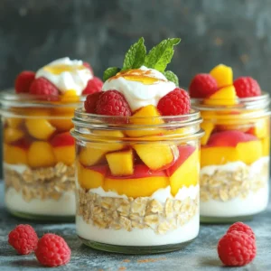 - 1 cup rolled oats - 1 ½ cups almond milk (or your preferred milk) - 1 ripe peach, diced into bite-sized pieces - ½ cup raspberries (fresh or frozen) - 2 tablespoons chia seeds - 2 tablespoons honey or maple syrup (to sweeten) - ½ teaspoon vanilla extract - ¼ teaspoon ground cinnamon - Pinch of salt - Greek yogurt for topping (optional) To make Peach Melba Overnight Oats, gather these ingredients. Rolled oats form the base. They soak up the milk and flavors overnight. Choose almond milk or any milk you like. It gives the oats a creamy texture. Next, get a ripe peach. Dice it into small pieces. The peach adds sweetness and flavor. Raspberries bring a tart touch. You can use fresh or frozen ones. Chia seeds are key too. They help thicken the mixture and add fiber. For sweetness, use honey or maple syrup. Just two tablespoons will do. Vanilla extract brings warmth to the dish. Ground cinnamon adds a nice hint of spice. A pinch of salt enhances all the flavors. Finally, consider adding Greek yogurt. It makes the oats even creamier. Now you have everything you need for this delightful breakfast. Check the Full Recipe for detailed steps. 1. Prepare the oat mixture In a large bowl, mix 1 cup of rolled oats and 2 tablespoons of chia seeds. Then, pour in 1 ½ cups of almond milk. You can use any milk you like. Add 2 tablespoons of honey or maple syrup for sweetness. 2. Incorporate peaches and raspberries Next, add ½ teaspoon of vanilla extract, ¼ teaspoon of ground cinnamon, and a pinch of salt. Stir well. Fold in the diced peach, but save some for later. Gently add the ½ cup of raspberries, mixing just enough to keep their shape. 3. Assemble in jars or containers Pour the mixture into jars or a large container. This makes serving easier. Make sure to leave some space at the top for toppings. 4. Refrigerate overnight Cover the jars or container and place them in the fridge overnight. This allows the oats to absorb the milk and soften. - Garnish with reserved peach and raspberries When ready to eat, stir the oats. Top them with the reserved peach pieces and a few fresh raspberries for color. - Add Greek yogurt as a topping For a creamy touch, add a dollop of Greek yogurt on top. This adds extra flavor and protein. For the full recipe, check the earlier section. Enjoy your refreshing Peach Melba Overnight Oats! Soaking oats overnight is key. This step helps the oats absorb the liquid. They turn soft and creamy, making your breakfast smooth. If you skip this step, your oats may be hard and chewy. You also need to balance the liquid. I use 1 ½ cups of almond milk. This amount gives the oats a nice creaminess. If you want thicker oats, reduce the milk a bit. For thinner oats, add more milk. Adding spices can boost flavor. Ground cinnamon is a great choice. It adds warmth without much effort. You can also try nutmeg or ginger for a different taste. Sweeteners are another way to customize your oats. Honey or maple syrup works well. Adjust the amount based on your taste. If you like it sweeter, add more. If you prefer less sweetness, cut back. For the full recipe, check out the Peach Melba Overnight Oats . {{image_4}} You can change up the fruits in Peach Melba Overnight Oats to suit your taste. If you do not have peaches or raspberries, consider these options: - Strawberries - Blueberries - Cherries - Apples Try to use fruits that you enjoy. Seasonal fruits are a great choice too. In summer, you can use fresh berries. In fall, think about apples or pears. This keeps your oats fresh and exciting. If you prefer a dairy-free or vegan version, swapping yogurt is simple. Use plant-based yogurt instead of Greek yogurt. Options include almond, coconut, or soy yogurt. Choose one that you love. For sweeteners, honey is not vegan. Use maple syrup or agave nectar instead. Both options add a nice touch of sweetness without animal products. Enjoy your Peach Melba Overnight Oats while sticking to your diet. For the full recipe, check out the details above. To keep your Peach Melba Overnight Oats fresh, choose the right container. I recommend using glass jars. They seal well and let you see inside. You can also use plastic airtight containers. Make sure they are clean and dry before use. Store the oats in the refrigerator. It’s best to keep them chilled at all times. This helps to avoid spoilage. If you make a large batch, portion them out into individual jars. This way, you grab one and go. Peach Melba Overnight Oats taste best within three days. After that, they may not be as fresh. Look for signs of spoilage. If you see any mold or an off smell, toss them out. Soggy oats or a change in color is also a sign to discard. Eating spoiled oats can cause stomach issues, so always check before enjoying! Can you make overnight oats with steel-cut oats? No, steel-cut oats do not soften enough overnight. They need longer cooking times. Rolled oats work best for this recipe since they absorb liquid well. How long can overnight oats be stored? You can store overnight oats in the fridge for up to 5 days. Just keep them in an airtight container to maintain freshness. Can I freeze overnight oats? Yes, you can freeze overnight oats. Just make sure they are in a freezer-safe container. They can last up to 3 months in the freezer. What's the best way to reheat overnight oats? To reheat, use the microwave. Place oats in a bowl, add a splash of milk, and heat for 1-2 minutes. Stir well before eating. Caloric content and macronutrients (general estimates) Peach Melba overnight oats have about 350-400 calories per serving. They contain roughly: - Carbohydrates: 60g - Protein: 10g - Fats: 10g Dietary considerations (gluten-free, etc.) This recipe is gluten-free if you use certified gluten-free oats. It can also be dairy-free by using plant-based milk and yogurt. Enjoying peach melba overnight oats is easy and fun. You learned about key ingredients like oats, fruits, and chia seeds. The guide showed how to prep, store, and serve these tasty oats. Remember, you can use different fruits and flavorings to mix things up. With a little care in preparing and storing, your oats will be fresh and delicious. Feel free to try new ideas and make this recipe your own. Simple tweaks can lead to delightful results. Enjoy your tasty start to the day!