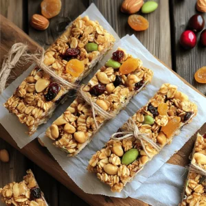 - 2 cups rolled oats - 1/2 cup almond butter (or any nut butter of your choice) - 1/3 cup honey or maple syrup (for a vegan option) - 1/2 cup mixed nuts (such as almonds, walnuts, and cashews), roughly chopped - 1/4 cup mixed seeds (like pumpkin and sunflower seeds) - 1/2 cup dried fruits (such as cranberries, chopped apricots, or raisins) - 1/4 teaspoon sea salt - 1 teaspoon pure vanilla extract - 1/2 teaspoon ground cinnamon (optional, for added warmth) - You can add chocolate chips for a sweet touch. - Coconut flakes give a nice tropical flavor. - Use gluten-free oats for a gluten-free version. - If you have nut allergies, try sunflower seed butter instead. These ingredients make a great base for tasty granola bars. You can mix and match based on what you have. I love to experiment with different fruits and nuts. It keeps the recipe fresh and fun! The Full Recipe gives you a simple guide to make these bars at home. 1. Preheat your oven to 350°F (175°C). 2. Prepare an 8x8 inch baking pan by lining it with parchment paper. Leave some paper hanging over the sides. This helps you lift the bars out later. 3. In a large mixing bowl, add the rolled oats, chopped nuts, mixed seeds, dried fruits, sea salt, and ground cinnamon (if you want). Stir to mix everything well. 1. In a small saucepan over low heat, warm the almond butter and honey (or maple syrup). Stir constantly until it melts into a smooth mixture. 2. Once melted, take the saucepan off the heat. Add the vanilla extract and mix it in. 3. Pour the warm mixture over the dry ingredients in your bowl. 4. Use a spatula or wooden spoon to mix everything together. Make sure the dry ingredients are well coated. 1. Transfer the mixture into the prepared baking pan. Press it down firmly with your hands or a spatula. Make sure it is even and compact. 2. Place the pan in the oven and bake for 15-18 minutes. Look for a nice golden brown on the edges. 3. After baking, take the pan out and let it cool for at least 30 minutes. 4. Once cool, use the parchment paper to lift the granola out of the pan. Place it on a cutting board. 5. Cut into bars or squares. Store the bars in an airtight container for up to a week. For the full recipe, check out the Nutty Crunch Delight Granola Bars. To get the best texture for your granola bars, start with fresh ingredients. Use rolled oats for chewiness. When mixing, make sure to press the mixture down firmly. This helps the bars hold together. If the mixture is loose, they may fall apart after baking. Use your hands or the back of a spatula to press evenly. Aim for a compact layer in the pan. If you want to change the sweetener, try agave or brown rice syrup. Both work well and add a nice flavor. They also keep the bars soft and chewy. For healthy fats, use coconut oil or sunflower seed butter. These fats add richness without overpowering the taste. They also make the bars easier to chew. Adding spices can take your granola bars to the next level. Consider mixing in nutmeg or ginger for warmth. A little spice can make a big difference. You can also add different fruits and nuts to keep things interesting. Try dried mango, chocolate chips, or pumpkin seeds. Each option brings new flavors and textures. Explore what you like best in your granola bars! {{image_4}} You can create different flavors of granola bars easily. Here are two tasty ideas: - Peanut Butter Chocolate Chip Granola Bars: Mix in 1/2 cup of chocolate chips and 1/2 cup of creamy peanut butter. This adds a rich and sweet taste. - Tropical Fruit and Coconut Granola Bars: Add 1/2 cup of dried pineapple or mango, and 1/4 cup of unsweetened coconut flakes. This gives a bright and sunny flavor. You can adjust the recipe to fit different diets. Here are some options: - Vegan versions: Use plant-based almond butter and maple syrup in place of honey. This keeps the bars sweet and vegan-friendly. - Nut-free options: Replace nut butter with sunflower seed butter and skip the mixed nuts. This option is great for those with nut allergies. You can choose how chewy or crunchy your granola bars are. Here’s how: - Chewy vs. crunchy: If you want chewy bars, bake them for 15 minutes. For crunchy bars, bake them for 18 minutes. - Adjusting baking time: Watch the edges closely. When they turn golden brown, they are ready. Baking longer can make them firmer. To keep your homemade granola bars fresh, use an airtight container. This helps prevent them from getting dry or hard. If you prefer, you can wrap each bar in parchment paper. This makes them easy to grab on busy days. Store the container at room temperature for the best taste. If your home is hot, the fridge is a good spot, too. Homemade granola bars can stay fresh for about one week. If you notice a change in smell or texture, they may be stale. Look for signs like a hard, dry feel or a strange taste. When this happens, it’s best to toss them out. You can freeze granola bars to enjoy later. To do this, wrap them tightly in plastic wrap or foil. Then, place them in an airtight bag. This keeps them fresh in the freezer for up to three months. When you’re ready to eat, thaw them in the fridge overnight. If you want a warm treat, you can microwave them for a few seconds. Enjoy your Nutty Crunch Delight Granola Bars anytime! How do I make my granola bars stick together? To help your granola bars stick, use enough nut butter and sweetener. These ingredients act like glue. Make sure to mix them well with the dry ingredients. Press the mixture firmly into your pan. The more compact it is, the better it will hold together. Can I use quick oats instead of rolled oats? Yes, you can use quick oats. They will change the texture a bit. Quick oats make bars softer but still tasty. If you want a chewier bar, stick with rolled oats. How long do homemade granola bars last? Homemade granola bars last about one week when stored in an airtight container. To keep them fresh longer, store them in the fridge. You can also freeze them for up to three months for later use. Can I substitute almond butter with peanut butter? Absolutely! You can swap almond butter for peanut butter. Both options work well. Peanut butter adds a rich, nutty flavor. Use whatever you prefer or have on hand. What can I use instead of honey for a vegan option? For a vegan option, use maple syrup instead of honey. It gives the same sweetness and works great in this recipe. Agave syrup is another good choice if you need an alternative. Best ways to serve granola bars (snacks, breakfast) Granola bars are perfect as snacks or for breakfast. They give you energy and keep you full. Enjoy them as a quick bite or pair them with yogurt for a balanced meal. Pairing ideas with dips or spreads Try serving granola bars with dips or spreads. Nut butter, yogurt, or fresh fruit make great pairings. You can even add a drizzle of chocolate for a treat! You learned how to make tasty granola bars using simple ingredients. We covered steps to mix, bake, and cool them. You can customize flavors and textures to fit your taste. Remember to store your bars properly for the best freshness. Enjoy exploring different variations and ingredients. Homemade granola bars are a fun way to snack well. You can experiment with what you like best. Trust your creativity and make these bars your own!