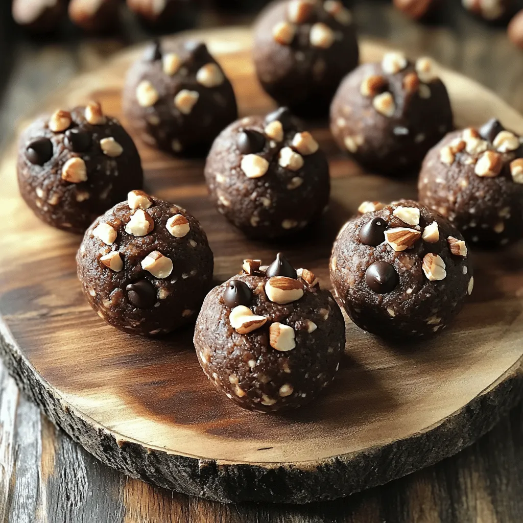 - Raw hazelnuts - Rolled oats - Unsweetened cocoa powder - Natural peanut butter or almond butter - Pure maple syrup or honey - Chocolate protein powder - Dark chocolate chips (optional) These key ingredients help make the perfect Chocolate Hazelnut Protein Bites. The raw hazelnuts provide a rich, nutty flavor. I love roasting them to bring out their taste. Rolled oats add texture and fiber, making these bites filling. Unsweetened cocoa powder gives a deep chocolate flavor without extra sugar. Natural peanut butter or almond butter adds creaminess and healthy fats. I often switch between them based on my mood. Pure maple syrup or honey acts as a sweetener. They add a natural sweetness to the bites. Chocolate protein powder boosts the protein content, making these bites a great snack after a workout. I sometimes add dark chocolate chips for a touch of extra sweetness and a little indulgence. Feel free to adjust the ingredients to match your taste! Check out the Full Recipe for detailed instructions. To start, roast the hazelnuts. Preheat your oven to 350°F (175°C). Spread the hazelnuts evenly on a baking sheet. Roast them for 10-12 minutes. Watch for a nice scent and a light golden color. After roasting, let them cool completely. Once cooled, chop them finely. You can do this by hand or use a food processor. Next, it's time to mix the dry ingredients. In a large bowl, combine the ground hazelnuts, rolled oats, cocoa powder, chocolate protein powder, and salt. Stir everything well. This ensures each bite will have a balanced flavor and texture. Now, let’s combine the wet ingredients. In a separate bowl, add the peanut butter and maple syrup. You can also use almond butter if you prefer. Add in the vanilla extract too. Mix these until they are smooth and creamy. This step is key for a nice, rich taste in your bites. Pour the wet mixture into the dry ingredients. Use a spatula or spoon to stir until well combined. If you like chocolate chips, now's the time to fold them in gently. This adds a delightful burst of chocolate flavor. Now, shape the mixture into bites. Use a tablespoon or a small cookie scoop to scoop portions out. Roll each portion into small balls with your hands. Place them on a parchment-lined baking sheet. Make sure to space them out so they do not stick together. Finally, chill the bites. Place them in the fridge for at least 30 minutes. This helps them firm up. Once chilled, they are easier to enjoy. You can find the full recipe for Chocolate Hazelnut Protein Bites [Full Recipe]. To get the smoothest texture for your protein bites, start with roasted hazelnuts. The roasting brings out their rich flavor and makes them easier to blend. After roasting, let them cool. Then chop or pulse them in a food processor until they are coarsely ground. This will help them mix well with the oats and cocoa powder. When you mix wet and dry ingredients, make sure to blend them thoroughly. A well-mixed batter helps create a consistent bite. If you want an even creamier texture, try adding a bit more nut butter. Just don’t go overboard, or they may become too sticky. For a lovely presentation, arrange the protein bites on a small, colorful platter. You can sprinkle some chopped hazelnuts on top for added flair. This simple touch brings a nice crunch and elevates the look. You can also serve them in decorative cupcake liners. This makes each bite feel special. For a fun twist, pair them with fresh fruit or yogurt. These treats make a great snack for parties or a quick post-workout boost. Everyone will love their taste and presentation! If you want to mix things up, consider adding a pinch of cinnamon or nutmeg for warmth. These spices enhance the chocolate and hazelnut flavors beautifully. You can also add a tablespoon of chia seeds or flaxseeds for extra nutrition. If you enjoy a bit of saltiness, try a sprinkle of sea salt on top. For a more indulgent flavor, some people like to add a few drops of orange extract. This gives a bright and zesty kick. Feel free to experiment and make the bites your own! For the full recipe, check out the section above. {{image_4}} If you want a nut-free version, use sunflower seed butter. This swap gives you a similar creamy texture. It also keeps the bites delicious and safe for those with nut allergies. Just replace the nut butter in the recipe with an equal amount of sunflower seed butter. The flavor will change slightly, but it still tastes great! To make these bites vegan, you can replace honey with agave syrup or maple syrup. Choose a plant-based protein powder instead of whey. Both changes help create a tasty, vegan treat. You won’t lose any flavor or texture! You can change up the flavors easily. Adding spices like cinnamon or nutmeg can give a warm taste. Another option is to mix in extracts, such as almond or peppermint. These small changes can make your protein bites feel fresh and exciting every time you make them. For the full recipe, check out the complete instructions and enjoy these tasty snacks! Store your Chocolate Hazelnut Protein Bites in an airtight container. The fridge is perfect for keeping them fresh. Just place the bites in a single layer to avoid sticking. For longer storage, the freezer works great. Wrap each bite in plastic wrap, then put them in a freezer bag. This way, they stay tasty for later. In the fridge, these bites last about one week. If you freeze them, they can stay good for up to three months. Just remember to label your container with the date. This helps you know how long they have been stored. To enjoy your bites after storing, take them out of the fridge or freezer. If they are too hard, let them sit at room temperature for a few minutes. You can also microwave them briefly for a warm treat. Just heat them for about 10-15 seconds. This softens them nicely without melting away the flavor. Chocolate hazelnut protein bites can last up to one week in the fridge. To keep them fresh, store them in an airtight container. If you want to keep them longer, you can freeze them for up to three months. Just remember to let them thaw in the fridge before enjoying. Yes, you can make these bites without protein powder. Just increase the oats or add nut flour for texture. The bites will still taste great, but they will have less protein. You can also add more hazelnuts or seeds for protein boost. If you cannot find hazelnuts, you can use almonds or walnuts. Both nuts provide a nice crunch and taste. You can also try sunflower seeds for a nut-free option. Just remember, the flavor will change a bit with different nuts. Yes, these protein bites are great for kids. They are tasty and packed with healthy ingredients. Just make sure to check for any nut allergies before serving. Kids love sweet treats, and these bites give them a healthy option. Absolutely! You can use honey or agave syrup as a sweetener. Both options work well and add a nice flavor. If you want a low-calorie option, try stevia or monk fruit sweetener. Just adjust the amount to taste. You can enjoy 2-3 protein bites as a snack each day. They are healthy and satisfying. Just pay attention to your overall diet and activity level. If you are active, you may want more for energy. These chocolate hazelnut protein bites are easy to make. We covered key ingredients like hazelnuts, oats, and cocoa powder. I explained how to prepare, mix, and chill them for the best taste. You can customize flavors and use nut-free options too. In the end, these bites are perfect for a healthy snack. They taste great and are simple to store. Make them your own and enjoy!