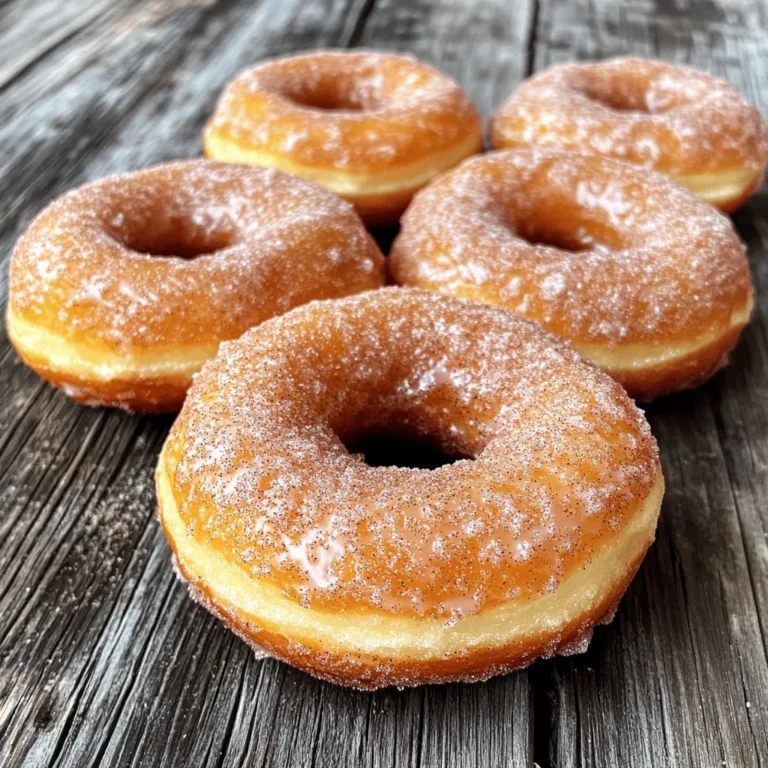 - 1 cup all-purpose flour - 1/2 cup granulated sugar (for batter) - 1 tablespoon baking powder - 1/2 teaspoon salt - 1/2 teaspoon ground cinnamon (for batter) - 1/2 cup milk - 1 large egg - 2 tablespoons unsalted butter, melted - 1/4 cup granulated sugar (for coating) - 1 teaspoon ground cinnamon (for coating) Gathering your ingredients is the first step to making these easy cinnamon sugar donuts. Each item plays a key role in creating that light and fluffy texture we all love. The all-purpose flour gives structure, while the baking powder helps them rise. The sugar not only sweetens but also adds to that lovely caramelization that happens when you bake them. The milk and egg bring moisture and richness, making your donuts soft. Butter gives a nice flavor and helps with browning. For the coating, cinnamon and sugar combine for that classic taste we crave. - Donut pan - Mixing bowls - Whisk - Spatula or wooden spoon - Piping bag or spoon You will need a few tools to make this process easy. A donut pan is crucial for shaping your treats. Mixing bowls help you combine your dry and wet ingredients. A whisk is great for blending, and a spatula or wooden spoon will help you fold the batter gently. If you don’t have a piping bag, a spoon works just fine too! With all these ingredients and tools ready, you're set to make some delightful cinnamon sugar donuts. Check out the Full Recipe for all the steps you need to follow! - Preheat the oven to 350°F (175°C). - Grease the donut pan with butter or cooking spray. - In a large bowl, combine the dry ingredients: - 1 cup all-purpose flour - 1/2 cup granulated sugar (for batter) - 1 tablespoon baking powder - 1/2 teaspoon salt - 1/2 teaspoon ground cinnamon (for batter) - In a separate medium bowl, whisk together the wet ingredients: - 1/2 cup milk - 1 large egg - 2 tablespoons unsalted butter, melted - Pour the wet mixture into the dry ingredients. Stir gently until just combined. - Fill each cavity of the donut pan about two-thirds full with the batter. - Bake for 10-12 minutes until golden brown. A toothpick should come out clean. - While the donuts bake, mix the cinnamon sugar: - 1/4 cup granulated sugar (for coating) - 1 teaspoon ground cinnamon (for coating) - After baking, cool the donuts in the pan for about 5 minutes. - Then, transfer them to a wire rack to cool completely. - Roll each warm donut in the cinnamon sugar. Coat them well for the best flavor. Now, your easy cinnamon sugar donuts are ready to enjoy! Check out the Full Recipe for more details. To make soft and fluffy donuts, avoid overmixing the batter. Mix just until combined. Lumps in the batter are okay. Using fresh ingredients also makes a big difference. Fresh flour and baking powder give the best rise and flavor. You can experiment with different spices. Nutmeg adds warmth and depth. Adding a splash of vanilla extract makes the donuts richer. This small change can elevate the taste. Serving your donuts on decorative plates makes them more inviting. A simple touch can impress your guests. For a pop of color, garnish with fresh mint leaves. This adds a nice contrast to the warm, sugary donuts. {{image_4}} You can change the topping for your donuts. Use powdered sugar instead of cinnamon sugar. This gives a sweet, light touch. If you want to try something different, a chocolate glaze works well. Melt some chocolate and dip the donuts in it. This adds a rich and sweet flavor. You can also mix up the donut flavors. Try adding pumpkin spice for a fall treat. This gives a warm and cozy taste. For a refreshing twist, add lemon zest. It brightens the flavor and adds a nice zing to each bite. If you need gluten-free donuts, don’t worry. You can use gluten-free flour blends. Just make sure to check the package for the right amount. You may need to adjust baking times. Keep an eye on them to ensure they bake perfectly. For the full recipe, feel free to check back and create your own easy cinnamon sugar donuts! Store your donuts in an airtight container. They stay fresh at room temperature for up to 2 days. Keep them away from heat and moisture to avoid sogginess. You can freeze these donuts for up to 3 months. To freeze, place them in a single layer on a baking sheet. Once frozen, transfer them to a freezer bag or container. Thaw at room temperature before serving. This will help them taste fresh again. To enjoy your donuts warm, revive them in the oven. Preheat your oven to 350°F. Heat the donuts for 5-7 minutes. This method keeps them soft and tasty. Enjoy your cinnamon sugar donuts just like they were fresh out of the oven! Check the [Full Recipe] for more details. Yes, but it may alter the texture slightly. Whole wheat flour is denser. You might find your donuts a bit heavier and less fluffy. If you want a lighter donut, stick with all-purpose flour. Ensure your baking powder is fresh and don't overmix the batter. Overmixing can lead to dense donuts. Mix just until combined for a nice, airy texture. Trust me; a little lumpiness is okay! Yes, you can, but adjust the baking time accordingly. Muffin tins may take a bit longer. Start checking for doneness around 12 minutes. Use a toothpick to check if they are done. The total time is approximately 20 minutes including preparation and baking. It's a quick treat! You can have warm donuts ready in no time, making them great for sudden cravings. Perfect for breakfast, brunch, or as a delightful snack with coffee or tea. These donuts bring a warm joy to any gathering. They also make kids smile at snack time! To sum it up, we covered how to make delicious baked donuts from scratch. You learned about the ingredients and equipment needed. We walked through the steps from mixing to baking and coating. Remember to play with flavors and coatings to make these donuts your own. Store them well for future enjoyment. Enjoy your time in the kitchen and share these treats with friends and family. Happy baking!