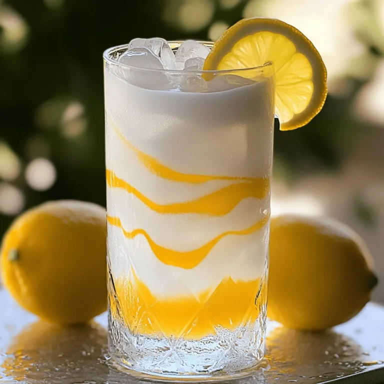 To make this Vanilla Bean Lemon Cream Soda, gather these simple ingredients: - 1 cup sparkling water - 1/2 cup heavy cream - 1 tablespoon vanilla bean paste - 2 tablespoons freshly squeezed lemon juice - 2 tablespoons simple syrup (adjust to taste) - Lemon slices, for garnish - Ice cubes These ingredients come together to create a drink that is both refreshing and creamy. The sparkling water gives it a fizzy kick. The heavy cream adds richness, while the vanilla bean paste brings a sweet, aromatic flavor. Fresh lemon juice brightens the drink and balances the sweetness. The simple syrup sweetens it just right. You can adjust it to fit your taste. Lemon slices on the rim make it pretty and add a nice scent. Don't forget the ice cubes; they keep your drink cold and enjoyable. With this list, you're ready to start making your Vanilla Bean Lemon Cream Soda! For the full recipe, check below. To make the simple syrup, get a small saucepan. Mix equal parts of sugar and water. A 1:1 ratio works best. Heat this over low heat. Stir gently until the sugar dissolves. Once it dissolves, take the saucepan off the heat. Let the syrup cool at room temperature. This syrup adds sweetness to your drink. Next, grab a mixing bowl. Pour in the heavy cream, vanilla bean paste, and freshly squeezed lemon juice. Add the cooled simple syrup as well. Use a whisk to mix smoothly. Blend until the cream thickens slightly. This creates a rich and creamy texture for your soda. Now, take tall glasses and fill them halfway with ice cubes. Pour the sparkling water over the ice. Fill each glass about halfway full. The bubbles should stay lively. Next, gently scoop the vanilla lemon cream mixture on top of the sparkling water. Use a spoon to dollop it nicely. You want some of it to float. Finally, use a straw or spoon to swirl the mixture just before sipping. This gives you a fizzy and flavorful drink. Garnish with a slice of lemon on the rim for a bright touch. Enjoy your Vanilla Bean Lemon Cream Soda! For a detailed recipe, check the Full Recipe. To get the best flavor in your Vanilla Bean Lemon Cream Soda, balance is key. Use fresh lemon juice for a bright taste. The vanilla bean paste adds rich notes that blend well with lemon. Adjust the simple syrup to match your sweetness level. If you like it sweeter, add more syrup. For a more tangy kick, add a splash more lemon juice. Experiment to find your perfect mix. One common mistake is using bottled lemon juice. Fresh juice tastes best and adds a vibrant flavor. Another mistake is not letting the simple syrup cool. Warm syrup can affect the cream's texture. Also, avoid mixing the cream too fast. A gentle whisk helps keep it light. Lastly, don’t skip the ice. It keeps your drink chilled and refreshing. Garnishing your drink makes it more fun! Use lemon slices on the rim for a pop of color. You can also add fresh mint leaves for a lovely aroma. If you want a twist, try edible flowers. They add beauty and a hint of flavor. For a playful touch, drizzle a bit of extra vanilla bean paste on top before serving. Each garnish enhances the look and taste of your drink. {{image_4}} You can make this drink even more fun by adding fruit. Fresh berries work great. Try strawberries, raspberries, or blueberries. Just mash them a bit before adding. This lets the flavor mix well. You can also use peach or mango puree for a tropical twist. Blend the fruit with the cream mixture for a smooth drink. It adds color and extra taste. Want to spice things up? You can make a cocktail version! Add a splash of vodka or gin for a fun twist. This adds a nice kick while keeping the drink light. Mix it in the glass after you add the sparkling water. Just remember to adjust the syrup. You might want a little less if you add alcohol. This way, the drink stays balanced and tasty. If you prefer less sugar, there are great options. You can use honey or agave syrup instead of simple syrup. These natural sweeteners add a unique flavor. You can also try stevia or monk fruit for a low-calorie choice. Just start with a small amount and taste. Adjust to find the sweetness you like best. This way, you can enjoy a custom drink that fits your diet. If you have leftover cream soda, store it in a clean glass jar. Make sure to seal it tightly. Avoid using plastic, as it can change the drink's taste. Keep it in the fridge to keep it cool and fresh. Do not store it for too long, as it may lose its fizz. To keep your drink fresh, try to consume it within two days. The cream can separate or curdle over time. If you notice any changes in texture, it's best to throw it out. Always taste a small amount before drinking if it has been stored. This vanilla bean lemon cream soda lasts about 48 hours in the fridge. After that, it may taste flat or off. If you want to use it in a fun way, mix it into smoothies or pour it over fresh fruit. You can also use it as a base for other drinks or desserts. For the complete recipe, check out the Full Recipe section. You can use vanilla extract as a simple substitute. Use two teaspoons of vanilla extract for every tablespoon of vanilla bean paste. While the flavor will be slightly different, it will still add a nice vanilla taste. You can also use vanilla powder if you want a more concentrated flavor. This powder blends well with cream and gives a rich flavor. Yes, flavored sparkling water is a fun option! It adds extra taste to your drink. Choose lemon or berry flavors to match the lemon cream. Just keep in mind that flavored sparkling water may change the overall sweetness of your drink. You might need to adjust the simple syrup to balance the flavor. To make a non-dairy version, swap the heavy cream for coconut cream or almond milk. Coconut cream will give a rich texture, while almond milk is lighter. If you use almond milk, look for barista blends for a creamier finish. Whisk it well with the vanilla bean paste and lemon juice to keep the same flavor profile. Enjoy this refreshing drink without dairy! For the full recipe, check out the detailed instructions above. This blog post guides you to create a refreshing cream soda. You learned about the ingredients, step-by-step instructions, and tips for the best taste. We also covered fun variations and how to store extras. Enjoy making this drink for any occasion. The mix of flavors will impress your guests. Experiment with different fruits or sweeteners to make it your own. With simple steps, you can enjoy a tasty treat anytime.