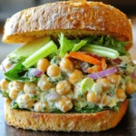 - 1 can of chickpeas - Greek yogurt or vegan yogurt - Tahini and Dijon mustard - Fresh vegetables (celery, red onion, carrot) - Whole grain bread - Optional toppings (avocado, tomato, spinach) - Salt and black pepper - Fresh lemon juice Chickpea salad sandwiches are simple yet packed with flavor. You can make them with just a few main ingredients. A can of chickpeas is the star. They are high in protein and fiber. I often use Greek yogurt for creaminess, but vegan yogurt works just as well. Tahini adds a nutty taste, while Dijon mustard gives it a nice kick. For the extra crunch, I like to add fresh vegetables. Chopped celery, red onion, and grated carrot brighten the salad. You can pile this mix onto whole grain bread for a hearty meal. If you want to elevate the taste, consider adding optional toppings like sliced avocado, juicy tomatoes, or fresh spinach. Lastly, season the salad with salt and black pepper. A squeeze of fresh lemon juice brightens every bite. Using these ingredients, you can create a colorful and nutritious meal. Check out the Full Recipe to see how it all comes together! Start by mashing the chickpeas. Use a fork or potato masher. You want the chickpeas to be mostly mashed but still a bit chunky. This adds texture to the salad. Next, combine the mashed chickpeas with Greek yogurt, tahini, Dijon mustard, and fresh lemon juice. Mix well until it is creamy and smooth. Now it’s time to fold in the vegetables. Add the finely chopped celery, red onion, and grated carrot to the mixture. These veggies add a nice crunch and flavor. Season the salad with salt and black pepper. Taste it and adjust the lemon juice or mustard if you want it more tangy. To assemble, toast the whole grain bread until it is golden brown. This gives your sandwich a great crunch. Spread the chickpea salad mixture on two slices of bread. Top with fresh spinach or lettuce. For extra flavor, you can add sliced avocado and tomato. Place the other slices of toasted bread on top. If you like, cut the sandwiches in half for easier eating. Enjoy your tasty chickpea salad sandwich! For the full recipe, check out the full recipe section. For a great chickpea salad, you can choose between chunky or smooth. A chunky salad gives you more bite. This texture works well with the creamy dressing. If you prefer smooth, mash the chickpeas more. Aim for a balance that suits your taste. The right ingredient ratios help with creaminess. Use more yogurt for a rich mix. Tahini adds a nutty flavor and helps bind it all together. A good rule is to use equal parts yogurt and tahini. Adjust as you mix to find the perfect creaminess. Pair your chickpea salad sandwich with fun sides. Chips add crunch and contrast. Pickles bring a zesty kick that balances the flavors. Try serving with carrot sticks or a fresh salad. These sides make your meal exciting and colorful. You can also layer in fresh toppings. Sliced avocado adds creaminess. Tomato brings juiciness and color. Spinach or lettuce adds a crisp bite. Each addition makes your sandwich even more delicious. Chopping vegetables can take time. To speed this up, use a sharp knife. A nice, sharp knife helps you chop faster and safer. Cut celery and onion into small pieces. Grate the carrot for a quick and easy addition. Consider using a food processor. This tool can chop or grate in seconds. It saves time and gives you more time to enjoy your meal. Keep it simple and fun in the kitchen. {{image_4}} To make your chickpea salad pop, add fresh herbs. Parsley and dill are great choices. They add bright flavors and enhance the dish. You can also spice it up with hot sauce. A few dashes bring heat and excitement to your meal. If you are vegan, use plant-based yogurt instead of Greek yogurt. This substitution keeps the salad creamy while staying true to your diet. For gluten-free options, switch to gluten-free bread. Many brands offer tasty gluten-free choices that work well. You can give your sandwich a Mediterranean flair. Add olives or sun-dried tomatoes for unique flavors. Try using feta cheese for a salty kick. Experimenting with ingredients can make your chickpea salad special. Each twist brings new tastes that keep it fun and fresh. Explore these variations to find your favorite. For the full recipe, check out the Chickpea Salad Sandwich. Store leftovers in the refrigerator. Use an airtight container to keep the salad fresh. It will last about 3 to 5 days. Before eating, check for any unusual smell or color. If it looks or smells off, throw it away. You can freeze chickpea salad for later use. Place the salad in a freezer-safe container. It can last up to 3 months in the freezer. When you want to eat it, thaw in the fridge overnight. Reheat in a microwave until warm. Stir well before serving. Look for signs of spoilage to keep your food safe. If you see mold or a change in texture, discard the salad. Use glass or plastic containers with tight lids. This helps prevent air from spoiling your food. Always label your containers with dates to track freshness. A chickpea salad sandwich is a tasty meal made with mashed chickpeas. The chickpeas mix with yogurt, tahini, and fresh veggies. You spread this mix on whole grain bread. It’s a filling and healthy choice. You can add spinach, avocado, or tomato for more flavor. This dish is great for lunch or a light dinner. The sandwich stays fresh for about 1 to 2 days in the fridge. Store it in an airtight container. If you keep it in the fridge, the bread may get soggy. To avoid this, store the chickpea salad and bread separately. Yes, you can make the chickpea salad a day before. Just mix all the ingredients and store them in the fridge. This lets the flavors blend well. When ready to eat, just toast the bread and assemble your sandwich. It saves time on busy days. For the full recipe, check out the details above! In this blog post, we explored a simple chickpea salad sandwich recipe. We covered the main and additional ingredients, step-by-step instructions, and tips for perfecting your dish. We also discussed variations for different diets and flavor preferences, plus storage methods to keep your sandwich fresh. With these ideas, you can enjoy a tasty and healthy meal. Try making this sandwich your own by adding favorite flavors. Cooking should be fun and suit your taste!