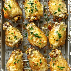 - 2 lbs chicken wings - 1/4 cup olive oil - 1/4 cup finely grated Parmesan cheese - 6 cloves fresh garlic, minced - 2 teaspoons dried oregano - 1 teaspoon garlic powder - 1 teaspoon onion powder - 1/2 teaspoon kosher salt - 1/2 teaspoon freshly ground black pepper - 1/4 teaspoon red pepper flakes (optional for a kick) - Fresh parsley, finely chopped When making Baked Garlic Parmesan Wings, you need fresh ingredients. Choose chicken wings that are plump and meaty. Use good quality olive oil for flavor and crispiness. Finely grated Parmesan cheese adds richness. For the seasoning, fresh garlic is key. It gives the wings that strong garlic punch. Dried oregano adds an earthy note. Garlic powder and onion powder boost the flavor without any extra prep time. Kosher salt and black pepper enhance the taste. If you want more heat, add red pepper flakes. Don’t forget the garnish! Fresh parsley adds color and a bit of brightness to the dish. It also helps balance the rich flavors. Check the [Full Recipe](#) for the exact amounts and more cooking tips. This simple list of ingredients makes these wings a favorite for any gathering. - Preheat the oven to 425°F (220°C). - Line a baking sheet with foil and place a wire rack on top. Start by preheating your oven to the right temperature. This step is key for making the wings crispy. Lining the baking sheet with foil makes cleanup easy. The wire rack helps air circulate around the wings for even cooking. - Mix olive oil, garlic, Parmesan, and spices. - Coat chicken wings well with the marinade. In a large bowl, mix olive oil, minced garlic, and finely grated Parmesan. Add the dried oregano, garlic powder, onion powder, kosher salt, black pepper, and red pepper flakes. Stir until you get a nice marinade. Now, add the chicken wings. Make sure every wing gets a good coat of the tasty mix. Use your hands or tongs to toss them well. This step adds tons of flavor. - Arrange wings on the wire rack. - Bake for 35-45 minutes, turning halfway through. Next, lay the wings in a single layer on the wire rack. This helps them crisp up nicely. Place the baking sheet in the oven. Bake for 35 to 45 minutes. Don’t forget to turn the wings halfway through. This ensures they cook evenly and get that golden-brown color we all love. Once they are done, let them rest for a few minutes before serving. Enjoy your Baked Garlic Parmesan Wings! For the full recipe, check out the complete details. To get that perfect crispiness, using a wire rack is key. This allows hot air to flow all around the wings, which helps them cook evenly. If you put the wings directly on the baking sheet, they may get soggy. Turning the wings halfway through cooking also helps. This way, both sides get that golden-brown color and crunch you want. You can boost the flavor of your wings by adding more spices. Try smoked paprika or cumin for a fun twist. If you like it spicy, increase the red pepper flakes. Adjust the seasonings based on your taste. Don’t be afraid to experiment! These wings pair well with many dips and sauces. Classic choices include ranch or blue cheese dressing. You can also try a spicy buffalo sauce for an extra kick. As for sides, serve your wings with celery sticks or a fresh salad. These options will balance the rich flavor of the wings. For the full recipe, check out the recipe section above. {{image_4}} You can have fun with flavors for your wings. Try honey garlic Parmesan wings for a sweet twist. Just mix honey with the garlic and Parmesan. This blend gives a nice sticky glaze that you will love. Another option is spicy buffalo garlic wings. Add hot sauce to the garlic mixture for a kick. This spicy version will excite your taste buds. It is perfect if you enjoy some heat with your wings. You don’t need to bake wings every time. An air fryer can make crispy garlic Parmesan wings too. Just coat them as usual and air fry at 400°F for about 25 minutes. You will get a great crunch without much oil. Grilling is another fun way to cook wings. Marinate them as you would for baking. Then, grill over medium heat for 20-30 minutes. This method gives a nice smoky flavor that many enjoy. If you need gluten-free wings, use gluten-free soy sauce in your marinade. This swap keeps the flavor while meeting dietary needs. For low-carb options, skip the honey in honey garlic wings. Instead, use a sugar-free sweetener to keep them tasty without the carbs. You can enjoy delicious wings while staying on track with your diet. For the full recipe, check out the main section. To keep your leftover Baked Garlic Parmesan Wings fresh, store them in an airtight container. This helps avoid moisture loss. You can place a paper towel in the container to absorb extra moisture. This tip keeps the wings nice and crispy. Store the wings in the fridge for up to 3 days for the best taste. When it comes to reheating wings, the oven is your best friend. Preheat your oven to 350°F (175°C). Place the wings on a baking sheet lined with foil. Bake them for about 10-15 minutes. This method revives their crispy texture. Flip them halfway through to heat evenly. If you're in a hurry, you can use a microwave, but the wings won't stay as crispy. If you want to freeze your wings, ensure they are completely cool first. Place them in a freezer-safe bag, squeezing out as much air as possible. This prevents freezer burn. Cooked wings can be frozen for up to 3 months. When you're ready to eat, thaw them in the fridge overnight. To reheat, follow the oven method for the best results. Enjoy your crispy wings again! To make Baked Garlic Parmesan Wings crispy, use a wire rack. This lets air flow around the wings. The high heat of 425°F (220°C) also helps. Turning the wings halfway through baking ensures even cooking. A good coat of olive oil and Parmesan creates a crunchy crust. Yes, you can use frozen wings. However, make sure to thaw them first. Pat them dry with paper towels to remove excess moisture. This helps achieve a crispy texture. Follow the same steps as the full recipe for marinating and baking. You can serve Baked Garlic Parmesan Wings with many sides. Some great options include: - Celery sticks - Carrot sticks - Blue cheese dip - Ranch dressing - A fresh green salad These pair well and balance the rich flavor of the wings. Baked Garlic Parmesan Wings last for about 3 to 4 days in the fridge. Store them in an airtight container. This keeps them fresh and tasty for later. Make sure they cool down before sealing to avoid moisture buildup. The best way to reheat Baked Garlic Parmesan Wings is in the oven. Preheat your oven to 350°F (175°C). Spread the wings on a baking sheet. Heat for about 10-15 minutes. This helps regain their crispiness. You can also use an air fryer for a faster option. Baked Garlic Parmesan wings are simple and tasty. We covered the ingredients, step-by-step instructions, and tips to make them crispy. I shared ways to store, reheat, and try different flavors. Now, you can enjoy delicious wings with ease. Experiment with spices and dips to suit your taste. Cooking is fun, and these wings make it easy to impress. Grab your ingredients and start baking!
