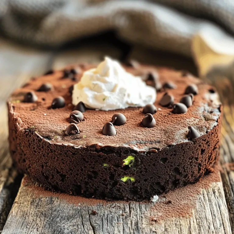 - 1 medium zucchini, grated (approximately 1 cup packed) - 1 cup all-purpose flour - 1/2 cup unsweetened cocoa powder - 1 teaspoon baking soda - 1/2 teaspoon baking powder - 1/4 teaspoon salt - 1/2 cup granulated sugar - 1/4 cup vegetable oil - 1/2 cup unsweetened applesauce - 1 teaspoon pure vanilla extract - 1/2 cup non-dairy milk (options include almond, soy, or oat milk) - 1/2 cup dark chocolate chips (ensure they are dairy-free if necessary) - Optional: 1/4 cup chopped walnuts or pecans for a crunchy texture Converting cups to grams helps with accuracy in baking. Here are some common conversions for this recipe: - All-purpose flour: 1 cup = 120 grams - Unsweetened cocoa powder: 1/2 cup = 50 grams - Granulated sugar: 1/2 cup = 100 grams - Vegetable oil: 1/4 cup = 60 grams - Unsweetened applesauce: 1/2 cup = 125 grams - Non-dairy milk: 1/2 cup = 120 grams Using these conversions can help you create the perfect cake. Sometimes, a slight difference in measurement can affect the cake’s texture and taste. You can make this cake even more special by adding some fun mix-ins. Here are some ideas: - Chopped walnuts or pecans for crunch - Different types of chocolate chips, like white or butterscotch - Dried fruits, such as raisins or cranberries for a fruity touch - A sprinkle of cinnamon or nutmeg for a warm spice flavor Feel free to get creative with your add-ins. Each choice can change the flavor and texture of the cake, making it your own. For the full recipe, check out the detailed steps. Start by preheating your oven to 350°F (175°C). This step is key for even baking. Greasing your cake pan is very important. It helps the cake come out easily. Use a light layer of oil and dust it with flour. You can also line the bottom with parchment paper. This makes it even easier to release the cake once baked. In a large bowl, combine the all-purpose flour, cocoa powder, baking soda, baking powder, and salt. Use a whisk to mix them well. This helps break up any lumps. A good dry mix is light and fluffy. Make sure all the ingredients are evenly blended. This will ensure a nice rise during baking. In another bowl, mix together the sugar, vegetable oil, applesauce, and vanilla extract. Whisk these ingredients until the mixture is smooth and creamy. This step is important for the cake’s texture. If your mixture is not smooth, it can affect the final result. A well-mixed wet blend helps create a soft cake. Now, slowly add the dry mix to the wet mix. Alternate with the non-dairy milk. Start with the dry ingredients and end with them. Mix gently after each addition. This will help avoid overmixing. Overmixing can make the cake tough. Aim for just combined, which means some small flour bits can remain. Once your batter is mixed, fold in the grated zucchini and chocolate chips. Use a spatula to gently combine these ingredients. If you want some crunch, add walnuts or pecans now. Be careful not to stir too hard. The goal is to keep the batter light and airy. Pour the batter into your prepared cake pan. Smooth the top with a spatula. Place the pan in your preheated oven. Bake for 25-30 minutes. To check if the cake is done, insert a toothpick in the center. If it comes out clean, the cake is ready. After baking, let it cool in the pan for about 10 minutes. Then, carefully transfer it to a wire rack to cool completely. Allowing it to cool helps set the texture and makes it easier to slice. When you bake vegan cakes, avoid a few key mistakes. First, do not skip the zucchini. It keeps the cake moist and adds nutrients. If you don’t mix well, the cake will turn out uneven. Make sure to combine all dry ingredients before adding wet ones. This helps create a smooth texture. Lastly, don't overbake. Check the cake at 25 minutes. If a toothpick comes out clean, it’s done. To make your vegan zucchini chocolate cake even better, try adding spices. A pinch of cinnamon or nutmeg can brighten the flavor. You can also add a splash of almond or orange extract for a twist. These small changes make a big difference. Don’t forget to use high-quality cocoa powder. It adds richness without overpowering the other flavors. Presentation is key for any cake! Once your cake cools, dust it with powdered sugar or cocoa powder. For an extra touch, top it with coconut whipped cream. You can also add fresh berries for color and taste. If you want crunch, sprinkle chopped nuts on top. These little extras will make your cake stand out. For the full recipe, check the section above. {{image_4}} To make this cake gluten-free, swap out the all-purpose flour for a gluten-free blend. Look for a mix that includes xanthan gum to help with texture. Use the same amount of this flour as in the recipe. The result will be a moist and tasty cake without the gluten! You can change the flavor of your cake easily. Try adding different fruits like mashed bananas or pureed pumpkin. They add moisture and a nice taste. You can also use flavor extracts. For example, almond or orange extract can give a fun twist. Just add a teaspoon to your wet mixture for a new flavor experience! If you want to make mini cakes or muffins, simply adjust your baking time. Use a muffin tin or mini cake pans. Fill them about two-thirds full with batter. Bake for 15-20 minutes. Check with a toothpick to see if they are done. They should be fluffy and delicious, perfect for snacks or parties! For the full recipe, check the [Full Recipe]. To keep your Vegan Zucchini Chocolate Cake fresh, place it in an airtight container. This helps to lock in moisture and flavor. If you do not have a container, wrap the cake tightly in plastic wrap. Store it at room temperature for short periods. For longer storage, refrigerate the cake. You can freeze this cake for later enjoyment. First, let it cool completely. Then, slice the cake into portions. Wrap each slice in plastic wrap, then place them in a freezer-safe bag or container. This way, you can enjoy a piece anytime. When you're ready to eat, remove a slice from the freezer and let it thaw in the fridge overnight. You can also warm it gently in the microwave for a few seconds. At room temperature, the cake lasts about 3 days. If you refrigerate it, it can last up to a week. Always check for any signs of spoilage like mold or off smells before eating. Storing the cake properly helps it taste great for longer. Enjoy this delightful treat with minimal worry! For the full recipe, you can refer to the recipe section above. Yes, you can use frozen zucchini. Frozen zucchini can save time and reduce waste. However, it may have more water. This can make your cake a bit denser. To fix this, be sure to squeeze out excess moisture before adding it to the mix. Fresh zucchini has a firmer texture, which can give you a lighter cake. Absolutely! This cake is great for kids. It has a rich chocolate flavor that most kids love. Plus, it sneaks in healthy zucchini. This adds vitamins and moisture without altering the taste. The sweetness from the sugar and chocolate chips makes it appealing. You can feel good serving this treat. You can replace non-dairy milk with several options. Almond milk, soy milk, and oat milk all work well. Each option brings a slightly different flavor. Almond milk is light, soy milk is creamy, and oat milk is sweet. Choose what fits your taste best. To cut down on sweetness, you can reduce the sugar. Try using 1/3 cup instead of 1/2 cup. You can also add more cocoa powder for a richer flavor. Another option is to use unsweetened applesauce. This keeps the moisture while lowering sweetness. Yes, you can add frosting! A vegan chocolate frosting pairs well with this cake. You can also try a simple glaze made from powdered sugar and almond milk. For something lighter, coconut whipped cream adds a nice touch. Just remember, the cake is already sweet, so use frosting sparingly. If your cake turns out dense, it may be due to overmixing. Always mix gently, just until combined. Another reason could be the zucchini's moisture. Make sure to squeeze out excess water if using frozen zucchini. Lastly, check your baking soda and baking powder for freshness. Old leavening agents won't help your cake rise. For the complete recipe, check out the Full Recipe section above! This blog post laid out the steps to bake a tasty vegan cake. We covered key ingredients, measurement tips, and how to prep both your pan and oven. You learned how to mix ingredients properly and avoid common mistakes. We even explored flavor variations and storage tips. Baking can be fun and easy with the right info. Keep experimenting with flavors and techniques to make your vegan cake unique. Enjoy every slice!