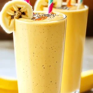 To make a tasty peanut butter banana smoothie, gather these ingredients: - 2 ripe bananas, frozen - 2 tablespoons creamy peanut butter - 1 cup almond milk (or your preferred milk) - 1 tablespoon honey or maple syrup (optional, for added sweetness) - 1 tablespoon chia seeds (for extra texture and nutrition) - ½ teaspoon vanilla extract - A pinch of cinnamon (optional, to enhance flavor) - Handful of ice cubes (to increase thickness) You can make your smoothie even better with some add-ins: - A scoop of protein powder for a protein boost - A handful of spinach for extra greens - Cocoa powder for a chocolate twist - Yogurt for creaminess These add-ins can change the flavor and nutrition. Feel free to experiment! This smoothie packs a good punch. Here’s what you get in one serving: - Calories: About 300 - Protein: 10g - Fat: 12g - Carbohydrates: 40g - Fiber: 5g This drink is filling and healthy. It provides energy for your day. You can find the full recipe at the end of this section. Enjoy making it! Start by peeling your frozen bananas. Cut them into small chunks. This makes blending easier. Next, gather all your ingredients. You will need: - 2 ripe bananas, frozen - 2 tablespoons creamy peanut butter - 1 cup almond milk (or your preferred milk) - 1 tablespoon honey or maple syrup (optional) - 1 tablespoon chia seeds - ½ teaspoon vanilla extract - A pinch of cinnamon (optional) - Handful of ice cubes This recipe is quick. You can finish it in just five minutes! Put the banana chunks into your blender. Add the creamy peanut butter, almond milk, and honey or maple syrup if you want more sweetness. Toss in the chia seeds and vanilla extract. If you like, sprinkle in a pinch of cinnamon for extra flavor. Blend on high speed. Watch as the mixture turns into a smooth and creamy delight. If you see chunks stuck to the sides, stop the blender. Scrape down the sides to mix everything well. Want it thicker? Add the ice cubes. Blend again until everything is smooth. Taste it! If it needs more sweetness, add a bit of honey or maple syrup and blend again. Pour your smoothie into tall glasses. To make it look pretty, place a banana slice on the rim of each glass. Sprinkle a few chia seeds on top for a nice touch. Serve it with a colorful straw for fun. Now you have a tasty and filling snack ready to enjoy! For the complete recipe, check out the full recipe section. To get a smooth and creamy texture, use frozen bananas. They make the drink thick and cold. Cut the bananas into smaller chunks before blending. This helps them mix better. If your smoothie is too thick, add a little almond milk. Blend until you have a velvety mix. If you want it thicker, add some ice cubes and blend again. Everyone has different tastes. If you like your smoothie sweeter, add honey or maple syrup. Start with one tablespoon and blend. Taste it to see if you want more. Remember, ripe bananas are sweet too. So, if your bananas are very ripe, you might not need extra sweetener. Choosing the right ingredients makes a big difference. Use natural peanut butter with no added sugar or oils. Almond milk is a great low-calorie choice. You can also try oat milk or coconut milk if you prefer. Adding chia seeds boosts fiber and omega-3s. They help keep you full longer. Always check labels to avoid hidden sugars in your ingredients. {{image_4}} You can change up the taste of your peanut butter banana smoothie easily. Try adding chocolate for a rich, sweet twist. Just mix in one tablespoon of cocoa powder. If you prefer berries, add a half cup of frozen strawberries or blueberries. This adds color and boosts vitamins. Switching the milk can change the flavor and texture. Almond milk is great, but you can try oat or coconut milk too. Each type gives a unique taste. For sweeteners, honey is popular, but maple syrup or agave works well too. If you want a sugar-free option, use ripe dates or stevia. If you want extra protein, add a scoop of your favorite protein powder. This makes the smoothie more filling. Greek yogurt is another option. Just a half cup adds creaminess and protein. It also helps keep you satisfied longer. These changes make your smoothie a perfect snack or meal replacement. You can find the full recipe in the main article for step-by-step guidance. After making your peanut butter banana smoothie, you might have some left. To store it, pour the smoothie into an airtight container. Keep it in the fridge for up to 24 hours. This will help it stay fresh. If you notice any separation, just give it a quick stir before drinking. You can freeze leftover smoothies for later. Pour the smoothie into ice cube trays or freezer-safe bags. This method makes it easy to grab a portion when you want a snack. To use, let the cubes thaw in the fridge overnight. You can also blend them back to a smooth texture if you like it cold. When you're ready to drink your frozen smoothie, you might need to re-blend it. Place the smoothie in your blender, adding a splash of almond milk to help. Blend until smooth. This makes the texture creamy again. If it’s too thick, add more milk until you get your desired consistency. For the complete recipe, check out the Full Recipe section. A typical Peanut Butter Banana Smoothie contains about 300 to 400 calories. The exact count depends on the ingredients you choose. For example, using almond milk and no sweeteners lowers the calorie count. This smoothie is filling due to the bananas and peanut butter. They provide healthy fats and natural sugars. Yes, you can make this smoothie vegan easily. Just choose plant-based milk, like almond or oat milk. Instead of honey, use maple syrup or agave nectar for sweetness. The other ingredients are already vegan-friendly, so it's simple to adapt. Follow the full recipe to ensure a tasty vegan treat. You can add many healthy things to boost nutrition. Here are some great options: - Spinach or kale for greens - Flaxseeds for fiber and omega-3s - Greek yogurt for protein - Berries for antioxidants - Oats for extra fiber and fullness Mix and match to find your favorite combos! This post covered how to make a tasty smoothie with peanut butter and banana. You learned about the best ingredients and how to blend them for a smooth mix. I shared tips to get the right texture and adjust sweetness. We also explored flavor options and healthy add-ins. Finally, I explained how to store and freeze your smoothies. With these steps, you can enjoy a delicious drink that fits your diet. Try your own combinations and make it fun!