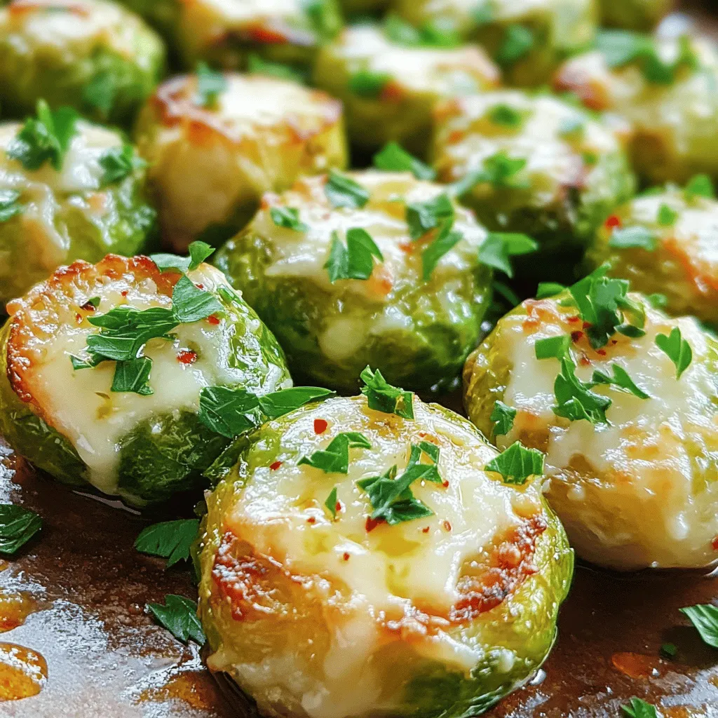 - 1 lb Brussels sprouts, trimmed and halved - 3 tablespoons extra-virgin olive oil - 1/2 cup freshly grated Parmesan cheese - 2 cloves garlic, finely minced - 1 teaspoon fresh lemon zest - 1/2 teaspoon red pepper flakes (optional) - Salt and freshly cracked black pepper, to taste - Fresh parsley, chopped - Additional lemon wedges for serving When making Parmesan roasted Brussels sprouts, the right ingredients make a big difference. Start with fresh Brussels sprouts. Look for ones that are bright green and firm. Trim them well and cut them in half for even cooking. The olive oil helps them crisp up. I suggest using high-quality extra-virgin olive oil for the best flavor. Garlic adds a lovely depth to the dish. Mince the garlic finely so it blends well. Lemon zest gives a bright kick. If you like some heat, add red pepper flakes. They are optional but can spice things up! After roasting, don’t forget the Parmesan. Freshly grated cheese melts better and adds a nice crust. For a pop of color, garnish with fresh parsley. Lemon wedges on the side can enhance the flavor when squeezed over the sprouts. This combination makes for a tasty dish that everyone will love! Check out the Full Recipe for more details. - Preheat your oven to 425°F (220°C). This heat helps create crispy edges. - In a large bowl, toss the halved Brussels sprouts with 3 tablespoons of olive oil. Add 2 minced garlic cloves, 1 teaspoon lemon zest, and the red pepper flakes. Season with salt and black pepper to taste. Mix well until each sprout is coated. - Line a baking sheet with parchment paper. This keeps the sprouts from sticking. - Place the Brussels sprouts cut side down on the sheet. This is key for getting that nice crispiness. - Roast the Brussels sprouts for 20-25 minutes. Watch for a golden brown color. They should be crispy outside but tender inside. - After roasting, sprinkle 1/2 cup of freshly grated Parmesan cheese over the sprouts. Return the baking sheet to the oven for 5 more minutes. This melts the cheese and adds a tasty layer. To get that perfect crisp, arrange the Brussels sprouts in a single layer. This ensures even cooking and browning. If they overlap, they will steam instead of roast. Keep a close eye on them while they roast. I recommend checking them at the 20-minute mark. They should turn a lovely golden brown and feel crispy outside while staying tender inside. You can boost the flavor of your Brussels sprouts with some extra seasonings. Try adding a pinch of smoked paprika or some dried thyme for a nice twist. Fresh herbs like rosemary can also add depth. Serve them hot for the best taste, right after they come out of the oven. The warmth helps the flavors pop! When serving, use a large bowl or a pretty platter. This allows the golden, cheesy sprouts to shine. For added color, sprinkle chopped parsley on top. You can also place a lemon wedge on the side. When squeezed over the sprouts, it brightens the dish and enhances the flavor. The vibrant colors make your meal more inviting and fun! {{image_4}} You can easily make this dish fit your diet. For a vegan version, try using nutritional yeast instead of Parmesan. It gives a cheesy flavor without dairy. You can also use cashew cheese for a creamy texture that works well. If you need gluten-free options, you're in luck! This recipe is naturally gluten-free. Just make sure to check your seasonings and any additional ingredients you may add. Want to shake things up? Try adding different cheeses! Aged cheddar or feta can give a unique twist to your Brussels sprouts. Mixing these cheeses with Parmesan can create a nice flavor balance. For extra crunch, add nuts or seeds. Chopped walnuts or sunflower seeds bring a delightful texture. Just sprinkle them on top before roasting for a tasty surprise. You can switch out Brussels sprouts for other veggies based on the season. In the fall, try using squash or sweet potatoes. In the spring, asparagus adds a fresh touch. These adjustments keep the flavor exciting. For special occasions, consider pairing this dish with a holiday meal. The crispy Brussels sprouts complement turkey or ham perfectly. Use festive herbs like rosemary or thyme for added flavor during the holidays. Check out the Full Recipe for more inspiration! After you enjoy your Parmesan roasted Brussels sprouts, store any leftovers in an airtight container. This helps keep them fresh and tasty. Allow the sprouts to cool before sealing the container. When you reheat, preheat your oven to 350°F (175°C). Place them on a baking sheet for about 10-15 minutes. This method makes them crispy again, just like when they were fresh. If you want to save some for later, freezing is a great option. First, let the Brussels sprouts cool completely. Then, spread them on a baking sheet in a single layer and freeze for about 1-2 hours. Once frozen, transfer them to a freezer-safe bag or container. When you're ready to eat, thaw them overnight in the fridge. Reheat them in the oven at 350°F (175°C) for about 15-20 minutes until heated through. In the fridge, your roasted Brussels sprouts will last about 3-4 days. If you freeze them, they can stay good for 2-3 months. After that, they may lose flavor and texture. Enjoy your delicious dish while it's at its best! You can find the full recipe for these tasty sprouts and more tips to enhance your cooking journey. To make Brussels sprouts less bitter, try these tips: - Choose smaller sprouts; they tend to be sweeter. - Soak them in cold water for 30 minutes. - Blanch the sprouts in boiling water for 2-3 minutes before roasting. - Add a sweet element, like honey or maple syrup, to balance the taste. Soaking or blanching helps soften their strong flavor, making them more enjoyable. You can also roast them longer for caramelization, which enhances their sweetness. Yes, you can add other vegetables to this recipe! Here are some great options: - Carrots for sweetness and color. - Sweet potatoes for a hearty addition. - Cauliflower for a nice crunch. - Bell peppers for a pop of color and flavor. Mixing in different veggies can create a more colorful and flavorful dish. Just remember to adjust the cooking time based on the vegetables you choose. To reheat roasted Brussels sprouts while keeping them crispy, follow these steps: - Preheat your oven to 350°F (175°C). - Spread the sprouts on a baking sheet in a single layer. - Bake for about 10-15 minutes until heated through. Avoid using the microwave, as it can make them soggy. The oven helps maintain their crispiness and brings back that delicious roasted flavor. For the full recipe, be sure to check the detailed steps! You now know how to make delicious roasted Brussels sprouts. We discussed the key ingredients, including fresh Parmesan and seasonings. I shared tips for the perfect crisp and variations for different diets. Remember to store leftovers properly and reheat them for the best taste. Roasted Brussels sprouts can be a fun and healthy dish for any dinner. Try different flavors and enjoy. Happy cooking!
