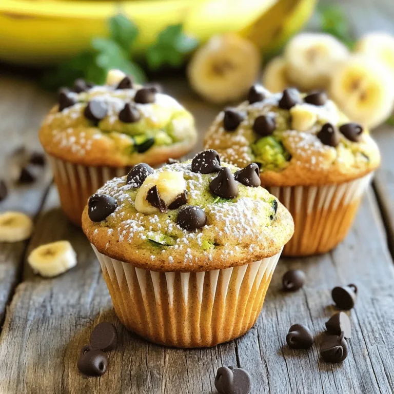 - Zucchini and Banana Zucchini adds moisture and fiber to the muffins. It blends well with banana's natural sweetness. Use one medium zucchini, shredded finely, and one ripe banana, mashed. Both ingredients make these muffins soft and tasty. - Sweeteners Options: Honey vs. Maple Syrup You can choose honey or maple syrup for sweetness. Honey gives a rich flavor, while maple syrup has a lighter taste. Both options are natural and healthier than white sugar. Use 1/4 cup of your chosen sweetener. - Optional Enhancements: Walnuts and Chocolate Chips For added crunch, fold in 1/4 cup of chopped walnuts. If you love chocolate, dark chocolate chips work great too. These additions can make the muffins even more enjoyable. - Muffin Tin and Liners A standard 12-cup muffin tin is essential. You can use paper liners or grease the tin lightly. This step helps in easy muffin removal after baking. - Mixing Bowls and Whisk You need one large mixing bowl for wet ingredients and another for dry. A whisk is perfect for mixing both mixtures smoothly. - Measuring Cups and Spoons Accurate measurements are key to great muffins. Use measuring cups for liquids and solids. Spoons are best for small quantities like baking powder and spices. For the full recipe, check out the details included above. First, preheat your oven to 350°F (175°C). This step is key for even baking. Next, prepare your muffin tin. You can either line it with paper liners or lightly grease it with cooking spray. This helps the muffins pop out easily after baking. In a large bowl, combine the mashed banana, shredded zucchini, and applesauce. These ingredients add moisture and flavor. Then, add your sweetener of choice, either honey or maple syrup, along with the melted coconut oil. Don’t forget to include the pure vanilla extract and the beaten egg. Mix everything together well. This mix gives the muffins their delicious base. In a separate bowl, whisk together the whole wheat flour, baking soda, baking powder, ground cinnamon, and salt. Mixing these dry ingredients well ensures even flavor. Gradually add this dry mix to the wet ingredients. Stir gently until just combined. Be careful not to overmix. This keeps your muffins light and fluffy. If you want extra crunch, fold in chopped walnuts or dark chocolate chips. Now, it's time to fill the muffin cups. Spoon the batter into each cup, filling them about two-thirds full. This allows room for rising. Bake in your preheated oven for 18-22 minutes. You will know they are done when a toothpick inserted comes out clean. Once baked, let the muffins cool in the tin for about 5 minutes. Then transfer them to a wire rack to cool completely. For serving, enjoy them warm or at room temperature. You can dust them with powdered sugar for a sweeter touch. Pair these muffins with fresh fruit for a wholesome breakfast or snack. For the complete recipe, check out the Full Recipe section. To make your muffins healthier, consider simple swaps. Use unsweetened applesauce instead of oil. This change cuts calories while adding moisture. You can also try using mashed banana instead of some sweeteners. Honey and maple syrup are great, but reduce the amount. Use half the amount for a lighter treat. Whole wheat flour is another great choice. It adds fiber and nutrients, making your muffins more filling. The texture of muffins matters a lot. Do not overmix your batter. Mix just until the dry ingredients blend with the wet ones. Overmixing can make them tough. Adjust the baking time too. Every oven is different, so check your muffins at 18 minutes. If a toothpick comes out clean, they are done. This will help keep them fluffy and soft. Storing your muffins correctly is key. Let them cool completely before storing. Place them in an airtight container at room temperature. They stay fresh for about three days. For longer storage, freeze them. Wrap each muffin in plastic wrap and place them in a freezer bag. They can last up to three months this way. This keeps them ready for a quick snack or breakfast. {{image_4}} You can make your Skinny Zucchini Banana Muffins even more exciting. Adding spices can change the flavor. Try nutmeg for warmth or vanilla for sweetness. You can also experiment with sweeteners. While honey and maple syrup are great, you might like agave or coconut sugar. Each sweetener brings its own taste and texture. If you need a gluten-free version, you can swap out the flour. Almond flour or oat flour works well in this recipe. These flours add flavor and moisture. Be sure to check if the oats are certified gluten-free. Adjusting the recipe for gluten-free diets is simple. Just replace the whole wheat flour and watch your muffins rise beautifully. Want a vegan option? You can easily substitute the egg. Use a flaxseed meal instead. Mix one tablespoon of flaxseed with three tablespoons of water. Let it sit for a few minutes until it thickens. For moistness, consider using unsweetened almond milk or coconut yogurt. These dairy-free options will keep your muffins soft and tasty. Try these variations for fun and unique muffins. You can also find the full recipe for more guidance. Each muffin has about 120 calories. This makes them a great snack or breakfast choice. Each muffin gives you: - Calories: 120 - Protein: 2g - Carbohydrates: 18g - Fat: 5g - Fiber: 2g - Sugar: 6g This balance makes these muffins healthy and tasty. Zucchini is low in calories and high in water. It helps keep you full while adding vitamins. Zucchini has: - Vitamin C for your immune system. - Potassium for heart health. - Antioxidants that fight free radicals. Bananas are rich in potassium and fiber. They help with digestion and energy. A banana provides: - Quick energy from natural sugars. - Vitamin B6 for brain health. - Manganese, which supports metabolism. To make these muffins fit your diet, consider these tips. - For fewer calories, use less honey or applesauce. You can cut down on oil too. - If you want low-carb options, you can use almond flour instead of whole wheat flour. - For high-fiber diets, add chia or flax seeds to boost fiber content. You can easily adapt this recipe to meet your needs. Enjoy the full recipe for more details. Yes, you can replace eggs in this recipe. Use 1/4 cup unsweetened applesauce or 1/4 cup mashed banana for each egg. Flaxseed meal is another great option. Mix 1 tablespoon of flaxseed meal with 2.5 tablespoons of water. Let it sit for five minutes to thicken before adding. To check for doneness, insert a toothpick into the center of a muffin. If it comes out clean or with a few crumbs, your muffins are ready. If the toothpick has wet batter on it, bake for a few more minutes. You can use all-purpose flour or oat flour instead of whole wheat flour. Both will change the texture slightly. All-purpose flour will make the muffins lighter, while oat flour will add a nutty taste. Store the muffins in an airtight container at room temperature. They will stay fresh for about three days. For longer storage, you can freeze them. Wrap each muffin in plastic wrap and then place them in a freezer bag. They can last up to three months. Yes, you can make mini muffins! Just fill the mini muffin cups about half full. Bake for 12-15 minutes instead of the full-sized muffins. Keep an eye on them as they bake, and check for doneness with a toothpick. We covered all you need to know about making tasty muffins with zucchini and bananas. You learned about key ingredients, tools, and steps needed for success. With tips for healthy swaps and fun variations, your baking can be both nutritious and delicious. Remember, practice makes perfect. Keep experimenting with new flavors and ideas. Enjoy your baking journey!
