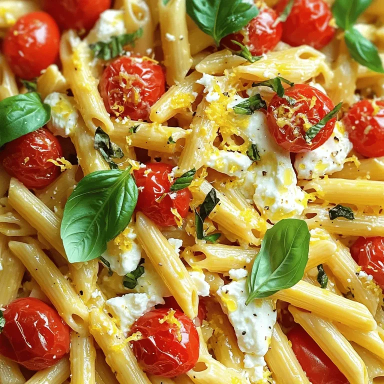- 200g penne pasta - 200g block of feta cheese - 300g cherry tomatoes, halved - 3 cloves garlic, minced - 1/4 cup extra-virgin olive oil - 1 teaspoon dried oregano - Salt and pepper to taste - Fresh basil leaves, for garnish - Grated zest from 1 lemon - 1/4 teaspoon red pepper flakes (optional for a kick) Using precise measurements is key in cooking. It ensures that all flavors balance well. I recommend using: - Measuring cups for liquids like olive oil. - Measuring spoons for spices and seasonings. - Kitchen scale for the pasta and feta cheese. These tools help you achieve the best results. Accurate measurements make a difference in taste and texture. Feel free to swap out any ingredient. Here are some ideas: - Alternative pasta choices: You can use fusilli, farfalle, or even gluten-free pasta. Each brings its charm. - Vegan or non-dairy feta options: Look for plant-based feta at your store. It melts well and tastes great. - Seasonal vegetables: Add bell peppers, zucchini, or spinach. They add color and nutrition to your dish. By personalizing the recipe, you make it your own. Enjoy experimenting with flavors and textures. For the full recipe, check out the Baked Feta Pasta Delight section. Start by preheating your oven to 400°F (200°C). This step gets the oven ready for the baking magic. Next, grab a large baking dish. This dish will hold all the tasty ingredients. Now, let's combine the ingredients. In your baking dish, add the halved cherry tomatoes and minced garlic. Pour in the extra-virgin olive oil. Sprinkle in the dried oregano, salt, and pepper. If you like a kick, add the red pepper flakes. Toss everything together until the tomatoes are well-coated. Make space in the middle of the mix. Place the block of feta cheese there. Drizzle a bit more olive oil over the feta to boost the flavor. Put the baking dish in the oven. Bake for about 30 minutes. The tomatoes should be soft and blistered. The feta will turn golden and creamy. While that bakes, cook the penne pasta. Follow the package instructions until it's al dente. Drain the pasta and set it aside. After 30 minutes, take the dish out of the oven. Use a fork to mash the baked feta and combine it with the roasted tomatoes. This creates a rich and creamy sauce. Now, add the cooked penne pasta directly into the dish. Toss everything together until the pasta is well-coated in the sauce. For a zesty finish, stir in the grated lemon zest. Adjust the seasoning with more salt and pepper if needed. To combine the pasta and sauce well, make sure to toss gently. This way, every bite is full of flavor. For a fresh touch, add some fresh basil leaves on top. You can also sprinkle more salt or pepper for extra taste. - Overbaking the feta or tomatoes: Keep an eye on the oven. Overbaking makes the feta dry and the tomatoes too mushy. Aim for about 30 minutes. The feta should be golden, and the tomatoes should be soft but still hold shape. - Not salting the pasta water: This step is key! Salting the water helps season the pasta. Use about 1 tablespoon of salt for every gallon of water. This small step boosts flavor immensely. - Suggestions for extra seasonings: Try adding fresh herbs like thyme or rosemary. You can also mix in some sun-dried tomatoes for a tangy twist. A splash of balsamic vinegar can add depth too. - How to balance acidity and creaminess: The tomatoes bring acidity, and the feta adds creaminess. To balance, add a bit of sugar if it tastes too sour. A touch of cream can also help if you like it richer. - Tips for efficient prep and cleanup: Gather all ingredients before you start. Use one cutting board for chopping and another for mixing. This saves time and makes cleaning easier. Line your baking dish with foil for a quick cleanup. - How to properly store leftovers: Let the pasta cool completely before storing. Use an airtight container to keep it fresh. It stays good in the fridge for about 3-5 days. Reheat gently in the oven or microwave, adding a splash of water to keep it moist. For the full recipe, check out the Baked Feta Pasta Delight! {{image_4}} You can mix up the veggies in baked feta pasta. Try adding bell peppers for sweetness, zucchini for freshness, or spinach for a green boost. Each of these veggies brings its own unique flavor and texture. For cheese swaps, consider using goat cheese for a tangy twist or mozzarella for a creamy finish. These options can change the taste while still keeping it delicious. If you need gluten-free pasta, look for rice or chickpea pasta. They cook well and taste great in this dish. You will not miss the regular pasta at all. For low-carb choices, you can use zucchini noodles or spaghetti squash. These substitutes keep the dish light and healthy while still being satisfying. To make cooking easier, prepare your ingredients ahead of time. Chop the veggies and store them in the fridge. You can also mix the olive oil, garlic, and spices in a bowl for quick use. Baked feta pasta freezes well too. Just prepare it without baking and freeze it in a safe container. When you are ready to eat, bake it straight from the freezer. This method saves time and gives you a delicious meal on busy days. For the full recipe, check out Baked Feta Pasta Delight. After you enjoy your Baked Feta Pasta, store any leftovers in airtight containers. This keeps out air and moisture. If you use traditional containers, cover them tightly with plastic wrap. Avoid letting the pasta sit out for too long. It can spoil quickly at room temperature. To reheat, use a microwave or the oven. If using the microwave, heat in short bursts. Stir between heating to keep the pasta from drying out. If using the oven, cover it with foil to keep moisture in. You can also add a splash of olive oil for extra flavor. If you have extra pasta, mix it with fresh veggies or a salad for a new dish. Baked Feta Pasta stays fresh for about 3 days in the fridge. Keep an eye out for signs of spoilage. If it smells off or has an unusual color, it’s best to toss it. Always trust your senses to ensure your food is safe. Baked Feta Pasta is a trendy dish that became popular on social media. It mixes creamy feta cheese with roasted tomatoes, garlic, and pasta. This dish started in Finland and quickly spread across the globe. The blend of flavors makes it comfort food for many. Yes, you can use other pasta types. Some great options include: - Fusilli - Farfalle - Spaghetti Cooking times will vary slightly. Follow package directions to get the best results. Just ensure your pasta reaches the al dente texture for a perfect bite. Absolutely! Baked Feta Pasta is perfect for meal prep. Cook the pasta and bake the feta mixture in advance. Keep everything in separate containers. This way, you can mix and heat it up when you need a quick meal. You can prepare this dish ahead. Bake the feta and tomatoes, then store them in the fridge. Cook the pasta on the day you want to eat. When ready, combine everything and enjoy. You can also freeze the baked feta mixture for later use. To add heat, sprinkle in red pepper flakes while cooking. You can also add diced jalapeños or spicy sausage. Just remember, a little goes a long way. Adjust the heat to your taste without losing the creamy flavor of the feta. For the complete experience, check out the Full Recipe for a delicious dish that satisfies! This blog post showed how to make delicious Baked Feta Pasta. You learned about essential ingredients, important measuring tools, and how to swap items if needed. We explored detailed cooking steps, common mistakes to avoid, and tips to enhance flavor. In conclusion, this dish is simple and fun. You can customize it to your taste. Enjoy the easy preparation and yummy results. Happy cooking!