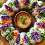 Rainbow Veggie Spring Rolls are a fun, colorful snack. They are easy to make and great for sharing. This recipe uses fresh vegetables and a tasty dipping sauce. You can find the full recipe below. - 8 rice paper wrappers - 1 cup purple cabbage, thinly sliced - 1 cup carrots, julienned - 1 cup cucumber, julienned - 1 cup red bell pepper, thinly sliced - 1 ripe avocado, sliced - ½ cup fresh mint leaves - ½ cup fresh cilantro leaves - 1 cup cooked vermicelli noodles (optional) - ½ cup creamy peanut butter (for dipping sauce) - 2 tablespoons soy sauce (for dipping sauce) - 1 tablespoon honey (for dipping sauce) - 1 tablespoon freshly squeezed lime juice (for dipping sauce) - Warm water (for softening rice paper) If you don’t have rice paper wrappers, use lettuce leaves. For a gluten-free option, swap soy sauce with tamari. You can replace peanut butter with almond or sunflower seed butter. If you want a spicy kick, add sliced jalapeños or sriracha to the filling. Start by washing all your veggies. Clean them well to remove dirt. Next, slice the purple cabbage thinly. I like to julienne the carrots and cucumber for a nice crunch. Cut the red bell pepper into thin slices. If you want to include noodles, cook the vermicelli according to the package. Drain them well and set aside. Grab a small mixing bowl and add the creamy peanut butter. Pour in the soy sauce, honey, and freshly squeezed lime juice. Whisk these ingredients together until the mix is smooth. If it feels too thick, add a splash of water to make it easier to dip. This sauce gives the rolls extra flavor! Find a shallow dish or pie plate and fill it with warm water. Take one rice paper wrapper and dip it in the water for about 10-15 seconds. You want it soft and pliable. Carefully lift it from the water and lay it flat on a clean, damp surface. Now, on the lower third of the wrapper, start layering your fillings. If you use noodles, place a few strands first. Then add the colorful mix of purple cabbage, carrots, cucumber, red bell pepper, and a slice of creamy avocado. Finish with mint and cilantro leaves for freshness. Next, fold the bottom of the rice paper wrapper over the filling. Fold in the sides toward the center to secure everything. Then, roll it up tightly until it's fully closed. Be gentle but firm for a good seal. Repeat this with the rest of your ingredients and wrappers. Once done, arrange the spring rolls neatly on a platter. Serve with the dipping sauce in a small bowl. Enjoy your colorful and crisp snack! Rolling spring rolls can be tricky, but I have some tips for you. First, use warm water to soften the rice paper. Dip each wrapper for about 10-15 seconds. It should be soft but not too mushy. Lay it flat on a clean surface. Start with a small amount of filling. If you overstuff, the rolls may break. Place the filling in the lower third of the wrapper. Next, fold the bottom up over the filling. Then, fold in the sides. Finally, roll it up tightly. Make sure to apply gentle pressure as you roll. This helps to seal the filling inside. Practice makes perfect, so don’t worry if your first rolls aren’t perfect. The dipping sauce is key for spring rolls. My favorite recipe uses peanut butter, soy sauce, honey, and lime juice. Start by mixing these ingredients in a bowl. If your sauce is too thick, add a bit of warm water. Mix it well until it’s smooth. The right consistency is creamy but pourable. If you prefer a spicier kick, you can add some chili sauce. Taste the sauce and adjust the flavors as needed. Finding the perfect balance makes every bite delightful. Presentation matters when serving spring rolls. Use a nice platter to showcase your colorful rolls. Arrange them neatly, standing upright or lying flat. You can even garnish the platter with extra mint leaves. This adds a fresh touch. Place a small bowl of dipping sauce in the center. This makes it easy for guests to serve themselves. A beautiful presentation enhances the dining experience. It makes your dish more inviting and appetizing. {{image_4}} I love making Rainbow Veggie Spring Rolls with just veggies. You can use many different vegetables. Choose your favorites! Some great options are: - Zucchini, thinly sliced - Radishes, julienned - Spinach or arugula for extra greens - Sweet corn for a crunchy bite You can also add fruits, like mango or pineapple. They add a nice sweetness and flavor to your rolls. Be creative! If you want to add protein, shrimp or chicken works well. For shrimp, use cooked shrimp and slice them in half. Place them on top of the veggies. For chicken, use shredded cooked chicken. This adds more flavor and makes the rolls filling. You might also consider tofu as a tasty option. Just make sure to press it to remove extra moisture before adding it to your rolls. If you need gluten-free options, rice paper is a great choice. It is made from rice flour and is naturally gluten-free. For the dipping sauce, use gluten-free soy sauce. You can find this in most stores. If you want something different, try using coconut aminos. They taste great and are gluten-free too. These variations let you customize your Rainbow Veggie Spring Rolls. You can mix and match to create your ideal snack. For the complete recipe, check out the Full Recipe section. To keep your spring rolls fresh, wrap them in damp paper towels. Place them in an airtight container. They can last in the fridge for up to three days. If they dry out, they lose their crispness. Avoid stacking them to prevent sticking. Store veggies like cabbage and bell peppers in the fridge. Keep them in a sealed bag. This keeps them crunchy and bright. Fresh herbs like mint and cilantro should be in a glass of water. Cover them with a plastic bag to keep them fresh longer. If you have any leftover dipping sauce, store it in a small jar in the fridge. It will stay good for up to a week. Spring rolls are best enjoyed fresh, but you can reheat them. Preheat your oven to 350°F (175°C). Place the spring rolls on a baking sheet. Heat them for about 10 minutes. This will help restore their crispiness. Avoid using a microwave, as it can make them soggy. Yes, you can make Rainbow Veggie Spring Rolls ahead of time. However, I suggest eating them fresh for the best taste and texture. If you prepare them early, keep them in an airtight container. You can separate each roll with parchment paper to prevent sticking. Store them in the fridge for up to a day. Just remember to enjoy them with the dipping sauce for extra flavor. The best way to eat spring rolls is to dip them in the sauce. The creamy peanut sauce adds a rich flavor that complements the fresh veggies. Take a bite, then dip it in the sauce. You can also serve them with soy sauce or a spicy chili sauce if you love heat. Enjoy them as a snack or appetizer at any meal. Yes, Rainbow Veggie Spring Rolls are quite healthy! They are packed with fresh vegetables, which provide vitamins and minerals. Rice paper is low in calories, making it a great choice for a light snack. If you use the dipping sauce sparingly, you can keep the dish low in fat. Plus, fresh herbs like mint and cilantro add flavor without extra calories. You can feel good about serving these colorful rolls! You learned how to make delicious spring rolls today. We covered ingredients, step-by-step instructions, and helpful tips. Whether you choose to keep it vegetarian or add protein, there are options for everyone. Storing leftovers and keeping them fresh is also simple. Remember, the right dipping sauce can make your rolls shine. Enjoy making and sharing these tasty treats!