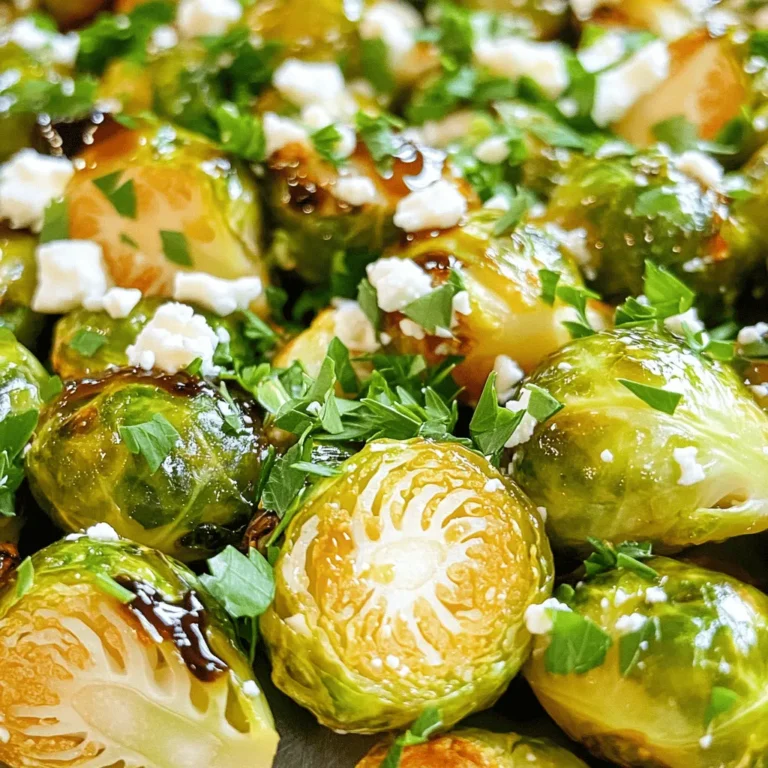 - 1 pound Brussels sprouts, halved - 3 tablespoons extra virgin olive oil - 1 teaspoon garlic powder - 1 teaspoon onion powder - Sea salt and freshly ground black pepper, to taste - 3 tablespoons pure honey - 1 tablespoon balsamic vinegar - ¼ cup crumbled feta cheese - Freshly chopped parsley for garnish These ingredients work together to make crispy Brussels sprouts with honey a delightful treat. The main ingredients focus on fresh Brussels sprouts and quality olive oil. You need the right seasonings to add flavor. Garlic powder and onion powder give a savory touch. Sea salt and black pepper enhance the overall taste. The honey and balsamic vinegar create a sweet and tangy glaze. This glaze brings balance to the dish. The optional garnishes add a wonderful twist. Feta cheese offers a creamy contrast, while parsley adds color and freshness. You can find the full recipe to guide you in making this tasty dish. Enjoy the process and experiment with flavors! 1. First, preheat your oven to 400°F (200°C). This helps the sprouts roast well. 2. Next, prepare the Brussels sprouts. Cut them in half and place them in a large bowl. 3. Drizzle the olive oil over the sprouts. Then, sprinkle in garlic powder, onion powder, sea salt, and black pepper. Toss them well so they are all coated in the oil and seasonings. 1. Line a baking sheet with parchment paper for easy cleanup. 2. Spread the seasoned Brussels sprouts on the sheet. Make sure they are in a single layer with the cut sides down. 3. Roast the sprouts in the oven for 20-25 minutes. Watch for a nice golden brown and crispy look. 1. While the sprouts roast, prepare the honey glaze. In a small bowl, mix honey and balsamic vinegar until blended. 2. Once the sprouts are roasted, take the baking sheet out of the oven. Drizzle the honey glaze over them. Toss gently so the glaze covers them evenly. 3. Return the baking sheet to the oven for an extra 5 minutes. This step caramelizes the honey and adds a lovely shine. Enjoy this crispy Brussels sprouts with honey delight by following the [Full Recipe]. To get the best crispiness from your Brussels sprouts, follow these key steps: - Arrange Sparingly: Spread the halved Brussels sprouts on the baking sheet in a single layer. This helps them roast evenly. - Avoid Overcrowding: If you pile them too close, they will steam instead of crisp. Leave space between each sprout for air to flow. Adding extra flavors can make your dish even better. Here are some ideas: - Seasoning Suggestions: Try adding smoked paprika for a hint of smoke or chili flakes for heat. A little lemon zest can also brighten the dish. - Adjusting Sweetness: If you like it sweeter, add more honey. For a tangy twist, increase the balsamic vinegar. Balance is key. Great presentation makes your dish shine. Here are some serving tips: - Pairing Ideas: These Brussels sprouts go well with roasted chicken or grilled fish. They also complement creamy risotto or a fresh salad. - Presentation Tips: Serve the sprouts on a colorful platter. Add extra parsley for a fresh look. Use a drizzle of the honey glaze for a final touch. For the full recipe, check out [Full Recipe]. {{image_4}} You can easily make this dish fit your needs. For a vegan option, use maple syrup instead of honey. It gives a nice sweetness and works well with roasted Brussels sprouts. You can also look for a vegan honey substitute available in stores. If you need a gluten-free dish, you are in luck! This recipe is naturally gluten-free. Just make sure your balsamic vinegar does not contain any gluten. Always check labels to be safe. Want to spice things up? Add a pinch of red pepper flakes to the olive oil before tossing the sprouts. This gives a nice kick. If you love cheese, try using goat cheese instead of feta. The tangy flavor pairs well with the sweetness of the glaze. For a zesty twist, squeeze some fresh lemon juice over the sprouts right before serving. The citrus adds brightness and balances the honey's sweetness. You could also mix in some orange zest for an extra punch. For a quicker, crispier option, try using an air fryer. Set it to 375°F (190°C) and cook the sprouts for about 15 minutes. Shake the basket halfway for even cooking. If you prefer stovetop cooking, you can sauté the sprouts in a pan. Heat some olive oil over medium heat. Add the halved Brussels sprouts and cook for about 10-12 minutes, stirring often. Once they are golden, drizzle the honey glaze on top. This method gives a nice crunch too. For the full recipe, check out the detailed instructions above. To store your crispy Brussels sprouts, let them cool down first. Place them in an airtight container. Make sure to keep them in the fridge. They will stay fresh for about 3 days. If you want them to last longer, consider freezing them. When reheating, aim to keep that crispy texture. The oven works best for this. Preheat your oven to 350°F (175°C). Spread the Brussels sprouts on a baking sheet. Heat them for about 10-15 minutes. This method helps them regain their crunch. Avoid using the microwave if you can. It can make them soggy. Yes, you can freeze crispy Brussels sprouts! To freeze them, first roast them as you normally would. Let them cool completely, then place them in a freezer bag. Remove as much air as possible before sealing. When you're ready to eat, thaw them in the fridge overnight. Reheat in the oven for the best results. This way, they will taste just as good as when they were fresh. How can I make Brussels sprouts less bitter? To cut the bitterness, trim the ends and remove any yellow leaves. You can also soak the halved sprouts in cold water for 30 minutes. This helps to draw out some of the bitter compounds. Roasting them at a high temperature also brings out their natural sweetness. Can I use frozen Brussels sprouts for this recipe? Yes, you can use frozen Brussels sprouts. However, fresh ones will give you better texture. If you use frozen, make sure to thaw and dry them before roasting. This will help them crisp up nicely. What can I substitute for honey in this recipe? You can use maple syrup, agave nectar, or brown sugar. Each will add a different flavor. If you want a sugar-free option, try a sugar substitute like stevia or erythritol. Just adjust the amount to taste. Can I make this dish ahead of time? Yes, you can prep the sprouts in advance. Just store them in the fridge after seasoning. Roast them right before serving for the best crunch. You can also prepare the honey glaze ahead and store it in the fridge. Drizzle it on just before serving to keep the flavor fresh. How many calories are in Crispy Brussels Sprouts with Honey? One serving of Crispy Brussels Sprouts with Honey has about 180 calories. This includes the olive oil and honey. If you add feta cheese, the calorie count will go up slightly. Are Brussels sprouts healthy? Yes, Brussels sprouts are very healthy. They are high in vitamins C and K. They also contain fiber, which aids digestion. Eating them can help support heart and bone health. Enjoy them as part of a balanced diet! This blog post covered how to make crispy Brussels sprouts with honey. We discussed the main ingredients, step-by-step instructions, and handy tips. You learned about different variations and how to store your sprouts for later. Remember, these sprouts are not just tasty but also fun to make. Experiment with flavors and enjoy this dish with friends or family. You’ll impress everyone with your cooking skills while savoring every bite!