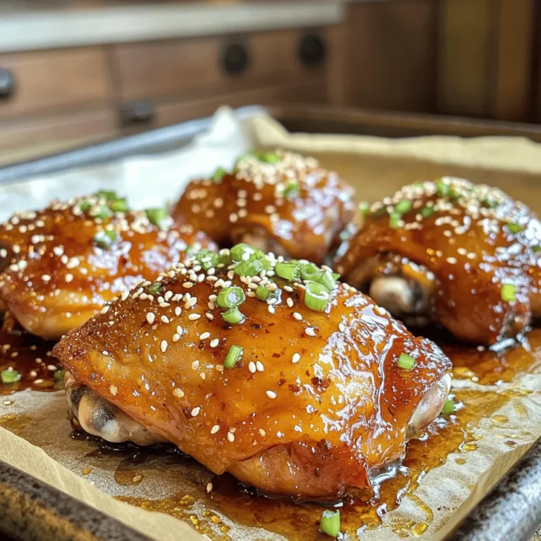 - 1 lb boneless, skinless chicken thighs - 2 tablespoons honey - 2 tablespoons Sriracha sauce - 1 tablespoon soy sauce - 1 tablespoon sesame oil - 1 teaspoon minced garlic - 1 teaspoon minced ginger - Salt and pepper to taste - 1 tablespoon cornstarch (for thicker sauce) - 2 green onions (for garnish) - Sesame seeds (for garnish) Let's dive into the ingredients for Honey Sriracha Chicken! First, you need boneless, skinless chicken thighs. They are juicy and full of flavor. Next, honey adds a sweet touch. Sriracha sauce brings the heat. You can adjust it to your taste. Soy sauce adds depth to the flavor. For the seasonings, sesame oil gives a nutty aroma. Minced garlic and ginger add zest. Don’t forget salt and pepper to enhance the taste. If you want a thicker sauce, use cornstarch. Just mix it with water first. Green onions and sesame seeds add a nice final touch. They make the dish look great and add crunch. Check out the [Full Recipe] for all the details! First, I whisk together the marinade ingredients. You need honey, Sriracha sauce, soy sauce, sesame oil, minced garlic, and minced ginger. Mix until they blend well. This mix will add flavor to the chicken. Next, I take the chicken thighs and pat them dry with paper towels. This removes extra moisture. Then, I season both sides with salt and pepper. This step is key for taste. I place the chicken in the marinade, making sure each piece gets coated. Cover the bowl with plastic wrap, and let it chill in the fridge for at least 30 minutes. This allows the flavors to soak in. While the chicken marinates, I preheat my oven to 400°F (200°C). This temperature is perfect for baking the chicken. After marinating, I take the chicken out and set aside the leftover marinade for sauce later. I arrange the thighs on a baking sheet lined with parchment paper. This makes for easy cleanup. I bake the chicken for 20 to 25 minutes. I check the internal temperature; it should reach 165°F (75°C) to ensure it's safe to eat. As the chicken cooks, I pour the reserved marinade into a small saucepan. I bring it to a gentle simmer over medium heat. If I want a thicker sauce, I mix cornstarch with one tablespoon of water until smooth. Then, I whisk it into the simmering marinade. I keep stirring until it thickens to my liking. Once the chicken is done, I take it out of the oven. I drizzle the thickened sauce generously over the chicken. This step adds a delicious shine and flavor. To control the spice in Honey Sriracha Chicken, start with the Sriracha. If you want less heat, use only one tablespoon. You can also mix in other spicy ingredients. Try cayenne pepper or red pepper flakes for extra warmth. To keep your chicken juicy, marinate it for at least 30 minutes. Longer is better! This gives the flavors time to soak in. Always check the chicken's internal temperature. It should reach 165°F (75°C) for safe eating. When serving this dish, think about the look. Place the chicken on a colorful plate. Add a side of steamed rice or bright veggies to make it pop. For garnishing, sprinkle green onions and sesame seeds on top. This adds more color and crunch. {{image_4}} You can easily swap the chicken thighs for chicken breasts. Chicken breasts are leaner but still work well. Just adjust cooking times since they cook faster. For a plant-based option, try tofu. Press and drain the tofu first. Cut it into cubes and marinate just like the chicken. Bake or pan-fry until golden and crispy. Adding citrus can boost your dish. Squeeze some lime or lemon juice into the marinade. This adds a bright flavor that balances the heat from the Sriracha. Incorporating fresh herbs can also enhance the taste. Cilantro or basil can add a fresh twist. Chop them finely and mix them into the sauce or sprinkle on top before serving. Grilling the chicken gives a smoky flavor. Marinate the thighs, then grill over medium heat for about 6-7 minutes per side. This method adds a nice char and depth. You can also use a slow cooker. Place the marinated chicken in the cooker and cook on low for 4-6 hours. This method makes the chicken super tender and full of flavor. Try these variations to keep your Honey Sriracha Chicken exciting! For the full recipe, check out Honey Sriracha Chicken Delight. To keep your Honey Sriracha Chicken fresh, place it in an airtight container. This helps lock in flavor and moisture. Store it in the fridge for up to four days. If you want to save it longer, freeze it. When freezing, wrap each piece in plastic wrap and place it in a freezer bag. It can last up to three months in the freezer. When you're ready to eat the leftovers, you have two great options. For a quick method, use the microwave. Place the chicken on a microwave-safe plate. Cover it with a damp paper towel to keep it moist. Heat for about one to two minutes. Check if it’s warm enough; if not, add more time in small increments. For the best flavor, reheat in the oven. Preheat your oven to 350°F (175°C). Place the chicken on a baking sheet. Cover it with foil to keep it juicy. Heat for about 10 to 15 minutes, or until it’s warmed through. This helps the chicken stay tender and crispy. In the fridge, your Honey Sriracha Chicken lasts about four days. If you freeze it, you can enjoy it for up to three months. Always check for signs of spoilage before eating. Look for a strange smell, discoloration, or a slimy texture. If any of these signs are present, it’s best to toss it. Keeping an eye on these details helps ensure you enjoy your meal safely. To make Honey Sriracha Chicken spicier, simply add more Sriracha sauce. You can also mix in crushed red pepper flakes or diced fresh chilies. Start with small amounts and taste as you go. This way, you find the heat level that suits your taste buds best. Yes, you can use other sweeteners. Maple syrup or agave nectar works well. For a lower-calorie option, try using a sugar substitute like stevia or monk fruit. These sweeteners will change the flavor slightly, but they will still add sweetness to your dish. Honey Sriracha Chicken pairs great with steamed rice or quinoa. You can also serve it with fresh vegetables, like broccoli or snap peas. Adding a side salad can provide a nice crunch. For a complete meal, consider serving it with a light dipping sauce on the side. To check if your chicken is cooked, use a meat thermometer. The thickest part of the chicken should reach 165°F (75°C). If you don’t have a thermometer, cut into the chicken. The meat should be white and the juices should run clear, not pink. Yes, you can use a store-bought marinade if you're short on time. Look for one that has a sweet and spicy flavor profile. Just be aware that it may not be as fresh as homemade. You can still add extra garlic or ginger for a boost in flavor. If you want the full experience, try the Full Recipe and make it from scratch! This blog post took you through the key ingredients to make Honey Sriracha Chicken. We explored marinating chicken thighs, the cooking process, and how to perfect your sauce. You learned tips to adjust heat levels and create a stunning presentation. Consider variations like different proteins or herbs to make it your own. Follow these guidelines for delicious results each time. Enjoy your cooking adventure and impress everyone with this dish!