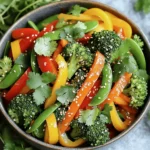 - 1 cup fresh broccoli florets - 1 red bell pepper, thinly sliced - 1 yellow bell pepper, thinly sliced - 1 cup snap peas, trimmed - 1 medium carrot, julienned - 3 cloves garlic, finely minced - 1-inch piece of fresh ginger, finely grated - 2 tablespoons low-sodium soy sauce - 1 tablespoon sesame oil - 1 tablespoon extra virgin olive oil - 1 tablespoon sesame seeds - Sea salt and freshly cracked pepper to taste - Fresh cilantro leaves or sliced green onions for garnish To enhance the flavor, consider adding: - A splash of rice vinegar for tanginess - Chopped chili peppers for heat - A sprinkle of crushed peanuts for crunch - A large non-stick skillet or wok for even cooking - A cutting board and chef's knife for easy prep - A fine grater for garlic and ginger - A measuring spoon set for precise ingredient amounts - Tongs or a spatula for stirring and serving These tools help you make the cooking process smooth and fun. Use a sharp knife to cut cleanly through the veggies. A good skillet ensures everything cooks evenly. With the right gear, you’ll whip up this dish with ease! For the full recipe, check out the detailed cooking steps. 1. Washing and cutting vegetables: Start by rinsing all your veggies well. This keeps them fresh. Cut the broccoli into small florets. Slice the red and yellow bell peppers thinly. Julienne the carrot into strips. Rinse the snap peas under cold water to remove any dirt. 2. Prepping the aromatics (garlic and ginger): Mince three cloves of garlic finely. Grate a one-inch piece of fresh ginger. These two add a lot of flavor to your stir fry. 1. Initial sautéing and timing for each vegetable: Heat two tablespoons of olive oil in a large skillet over medium-high heat. When the oil shimmers, add the minced garlic and grated ginger. Sauté for about 30 seconds, until they smell great. 2. Adding sauces and final seasoning: Toss in the broccoli and julienned carrot. Stir-fry them for 2-3 minutes. Next, add the sliced bell peppers and snap peas. Keep stirring for 3-4 minutes. They should be bright and tender-crisp. Drizzle two tablespoons of soy sauce and one tablespoon of sesame oil over everything. Stir well to coat. Cook for one more minute. Taste and add sea salt and pepper if needed. - Suggestions for serving with rice or quinoa: Serve the stir fry over fluffy rice or quinoa. This adds a nice touch and makes it filling. - Tips for garnishing the dish: Just before serving, sprinkle sesame seeds on top. You can also add fresh cilantro leaves or sliced green onions for color. This makes your dish look even better. For the full recipe, check out the detailed section above. Enjoy your cooking! To get that perfect stir fry, start with a hot pan. Heat the oil until it shimmers. This helps the veggies cook fast and stay crisp. The key to great texture is quick cooking. You want the veggies tender but not mushy. Use a non-stick skillet or a wok. Woks are great for high heat and even cooking. When you add the veggies, do not overcrowd the pan. This keeps the heat high and helps them sear. Adding flavor is simple and fun. You can try different spices or sauces. For a kick, add some red pepper flakes or a splash of rice vinegar. Mix in fresh herbs like basil or mint for extra taste. To adjust the seasoning, taste as you go. Start with a little sea salt and pepper. You can always add more. If you love soy sauce, drizzle a bit more on top just before serving. This boosts the umami flavor. For more ideas, check out the Full Recipe. It has great tips for making your stir fry shine! {{image_4}} You can easily boost your stir fry with protein. Tofu, chicken, or shrimp all work well. - Tofu: Cut firm tofu into cubes. Sauté it for about 5-7 minutes until golden. - Chicken: Slice boneless chicken breasts thinly. Cook for 4-6 minutes until fully cooked. - Shrimp: Use peeled shrimp. They need just 2-3 minutes to turn pink and firm. Adjust the cooking time based on your protein choice. Always ensure the protein is cooked through for safety. You can swap veggies based on what is in season. This keeps your stir fry fresh and exciting. - Spring: Use asparagus and snap peas. - Summer: Try zucchini and fresh corn. - Fall: Add butternut squash or Brussels sprouts. - Winter: Use hearty greens like kale or cabbage. If you use frozen veggies, they’re a great shortcut. Just remember to thaw them first. Fresh vegetables give the best crunch and flavor. To keep your veggie stir fry fresh, store it in an airtight container. Let it cool first. Place it in the fridge within two hours of cooking. This helps prevent bacteria growth. Your stir fry can last up to three days in the fridge. If you want it to last longer, consider freezing it. When reheating, avoid the microwave for best results. Instead, use a skillet over medium heat. Add a splash of water or oil to keep it moist. Stir gently to warm it through. You can also use leftover stir fry in other dishes. Toss it into an omelet or mix it with noodles for a quick meal. You can use several great substitutes. Here are a few options: - Coconut aminos - Liquid aminos - Tamari sauce (if gluten-free) - Homemade broth with spices If you want a deeper flavor, mix some vinegar with spices. This gives a nice kick to your dish. Yes, you can make this stir fry ahead of time. Here are some tips: - Chop your veggies and store them in an airtight container. - Cook the stir fry and let it cool before storing. - Keep in the fridge for up to three days. When you're ready to eat, just reheat it in a pan. This keeps your meal fresh and tasty. Many side dishes pair well with veggie stir fry. Here are some tasty options: - Steamed rice or quinoa - Noodles, like rice or soba - A fresh green salad - Spring rolls or dumplings These sides add variety and make your meal even better. Making your stir fry gluten-free is easy. Here are some swaps: - Use gluten-free soy sauce or coconut aminos. - Choose gluten-free noodles or rice. - Check labels on sauces and spice blends. With these changes, you can enjoy a safe and delicious meal. For the full recipe, check out the Colorful Veggie Stir Fry. In this post, we explored how to make a delicious veggie stir fry. We covered ingredients and tools to get you started. You learned step-by-step instructions for perfect prep and cooking. I shared tips to enhance flavor and achieve the right texture. We also discussed variations and how to store leftovers properly. Remember, stir frying is not just a dish; it's a chance to be creative. Enjoy experimenting with flavors and ingredients. Your kitchen adventures will be delicious and fun!